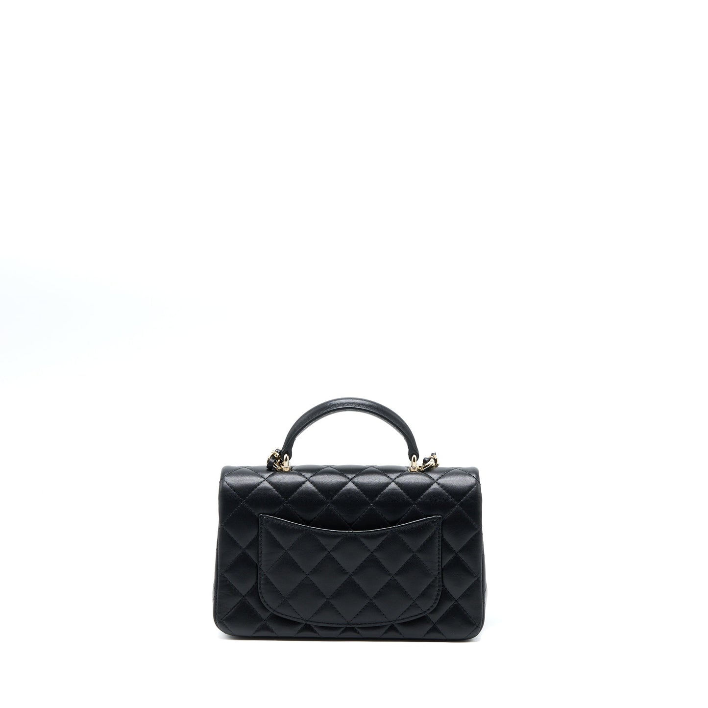 Chanel Top Handle Rectangular Lambskin LGHW Microchip Black Mini Bag