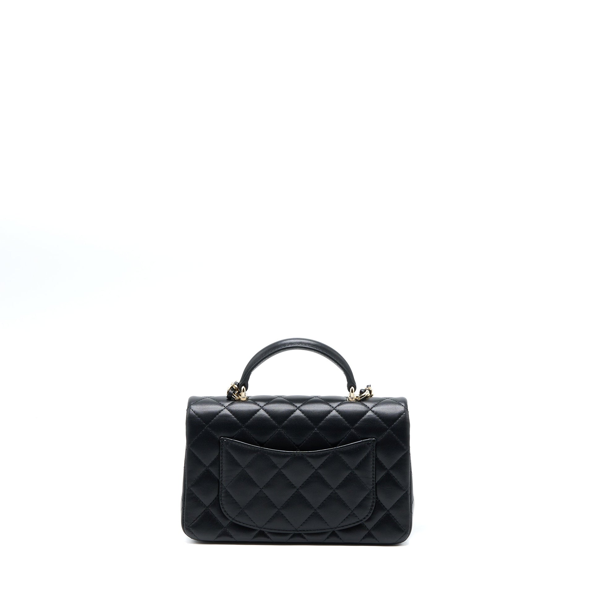 Chanel Top Handle Rectangular Lambskin LGHW Microchip Black Mini Bag