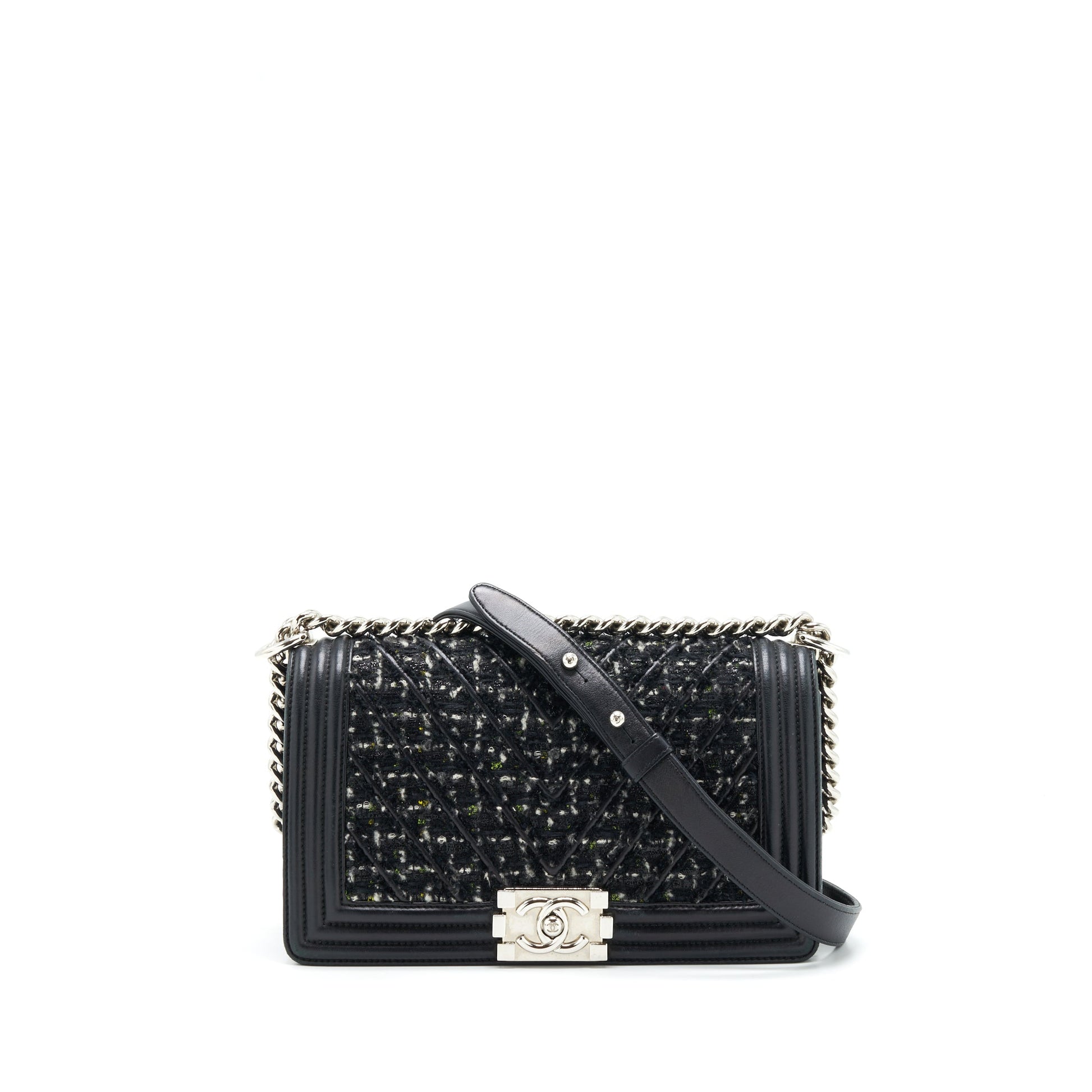 Chanel Boy Tweed Lambskin SHW Black Handbag