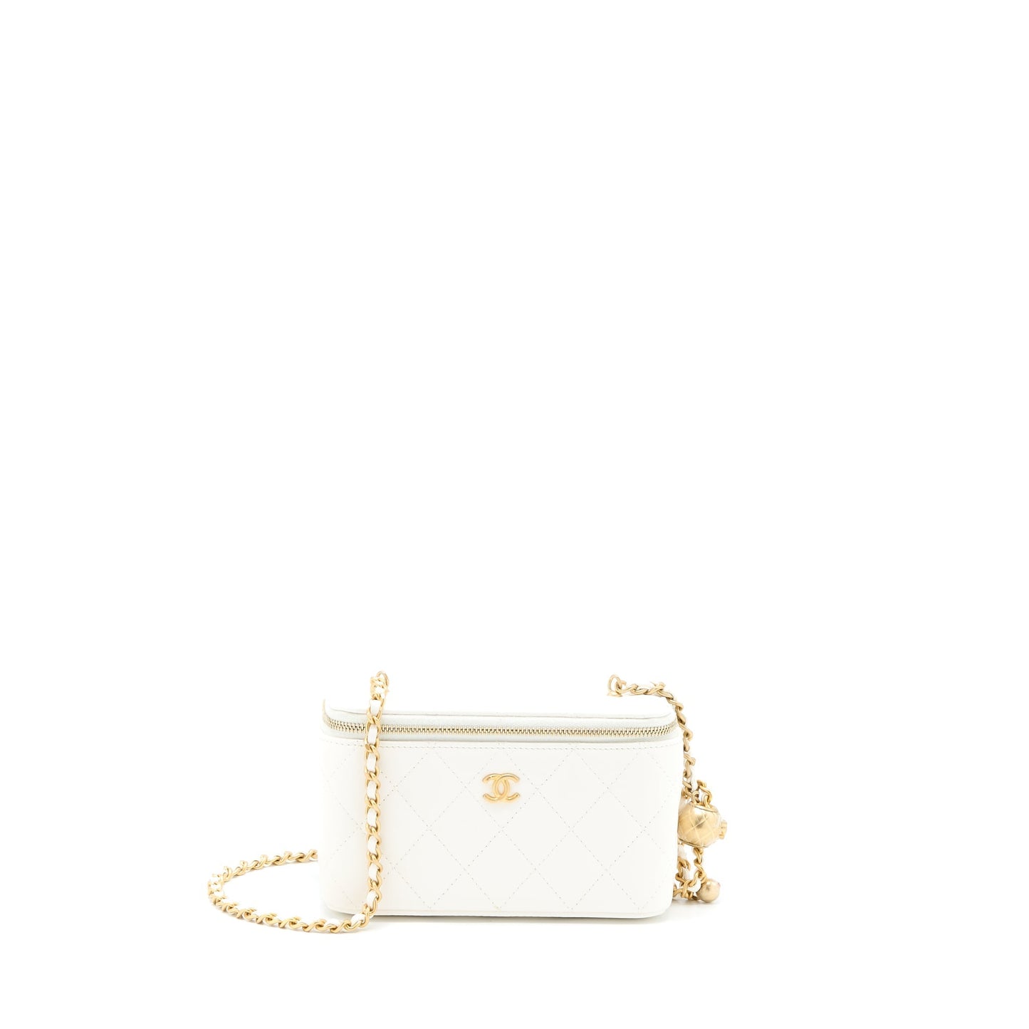 Chanel Pearl Crush Long Vanity Lambskin Brushed White Handbag