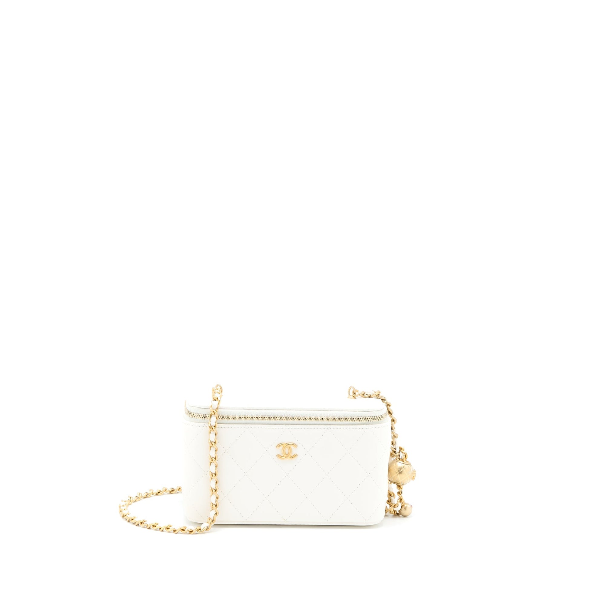 Chanel Pearl Crush Long Vanity Lambskin Brushed White Handbag