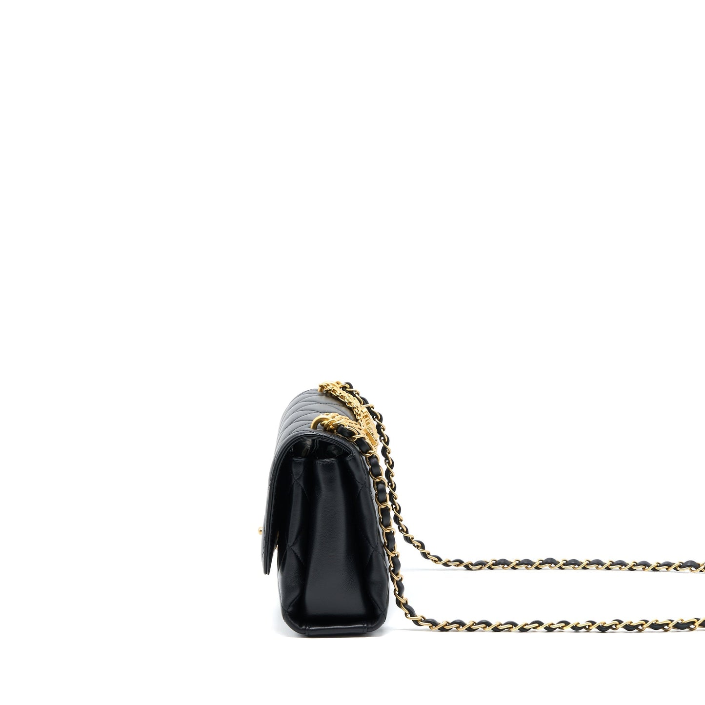 Chanel 22S Letter Crystal Handle Flap Lambskin Black Shoulder Bag