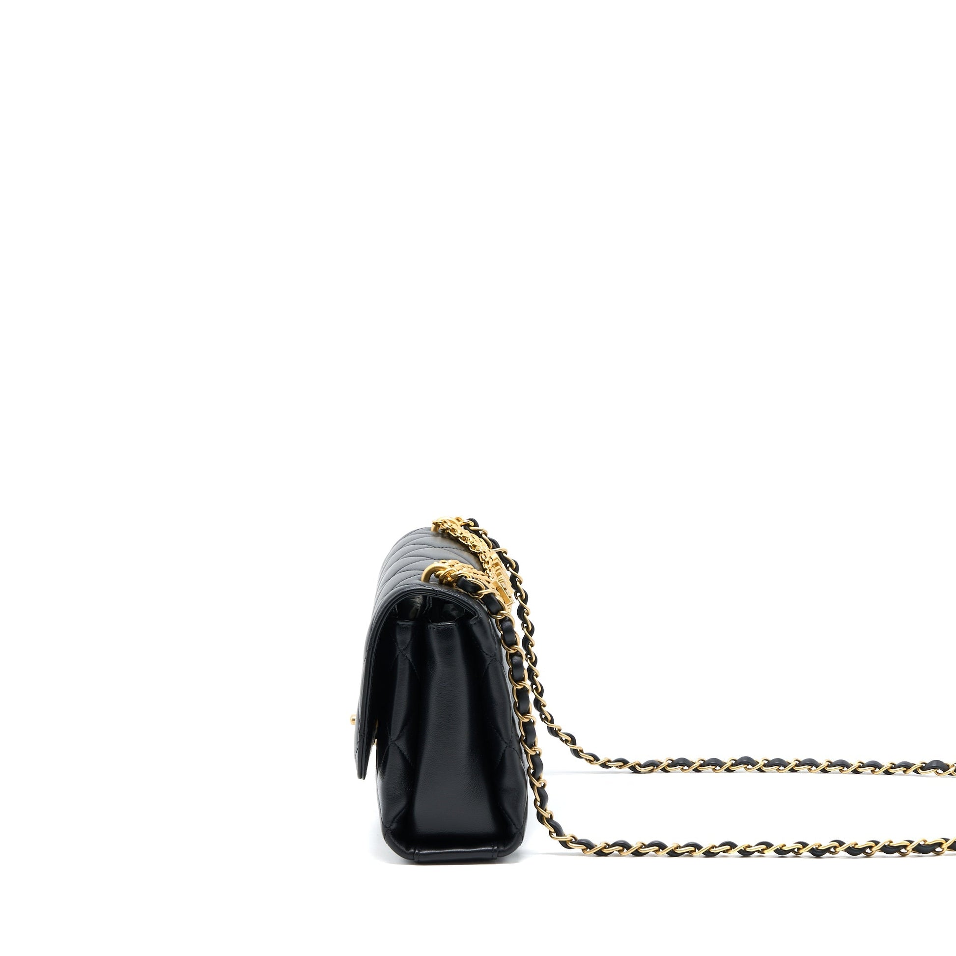 Chanel 22S Letter Crystal Handle Flap Lambskin Black Shoulder Bag