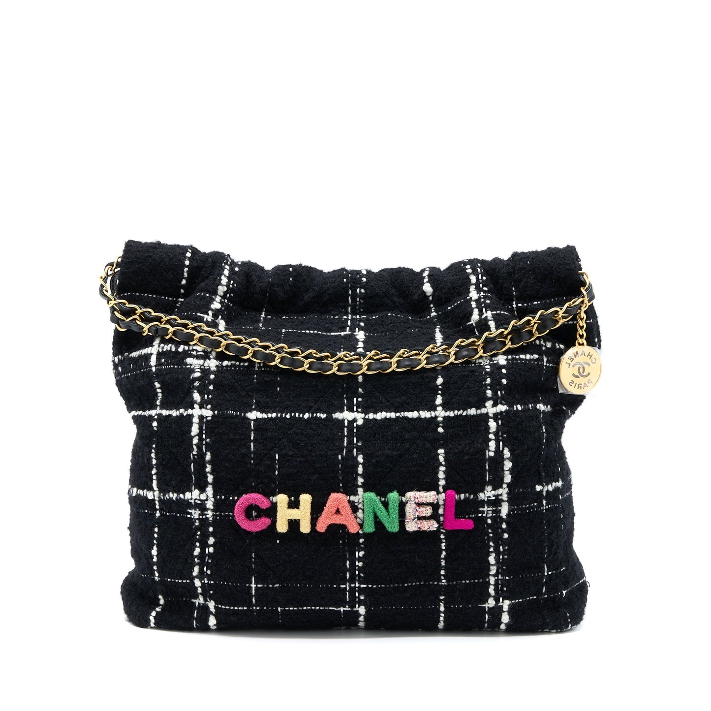 Chanel 22 Tweed GHW Microchip Multicolour Handbag