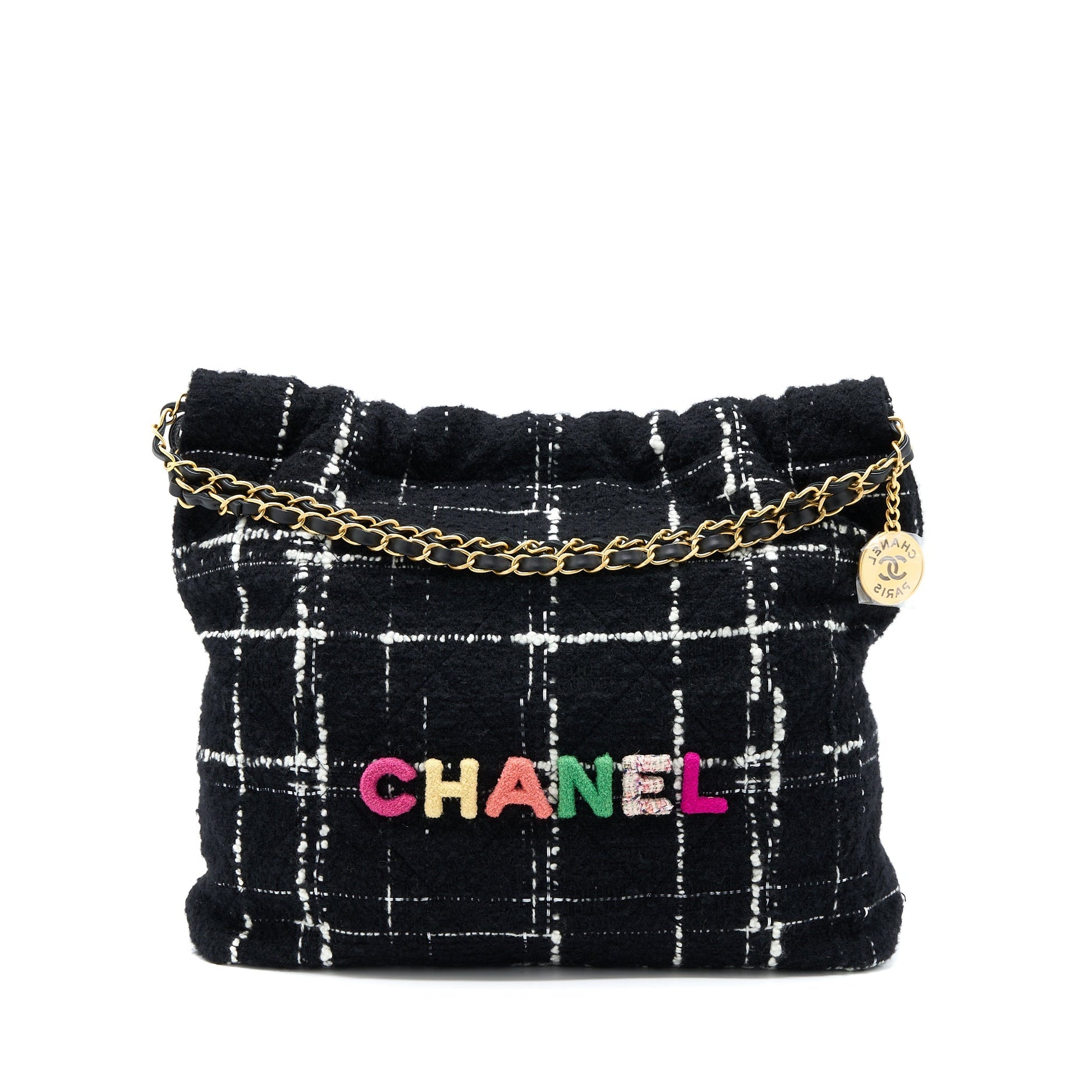 Chanel 22 Tweed GHW Microchip Multicolour Handbag