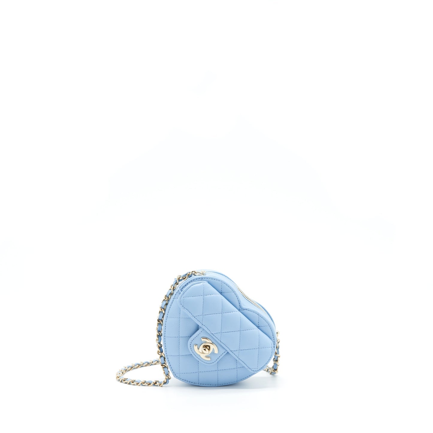 Chanel 22S Heart Lambskin Light LGHW Blue Small Handbag