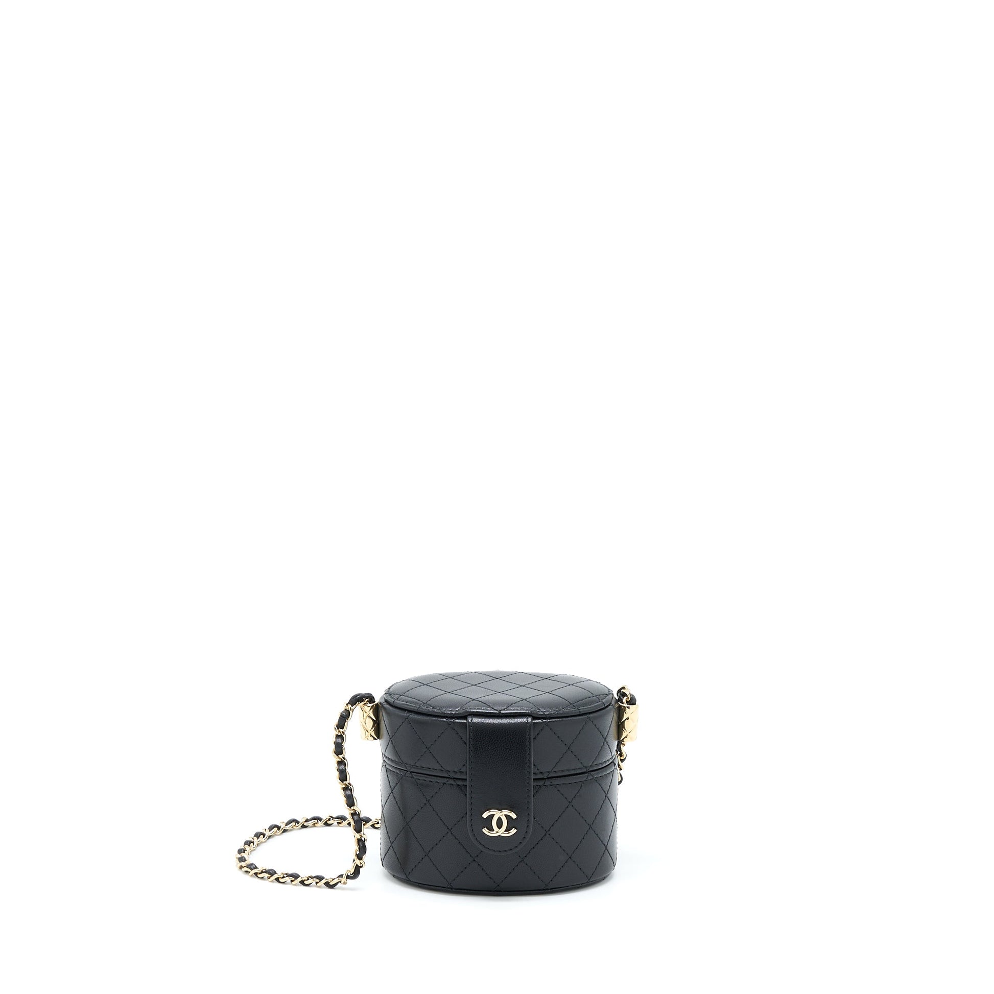 Chanel Round Vanity Lambskin LGHW Black Mini Bag