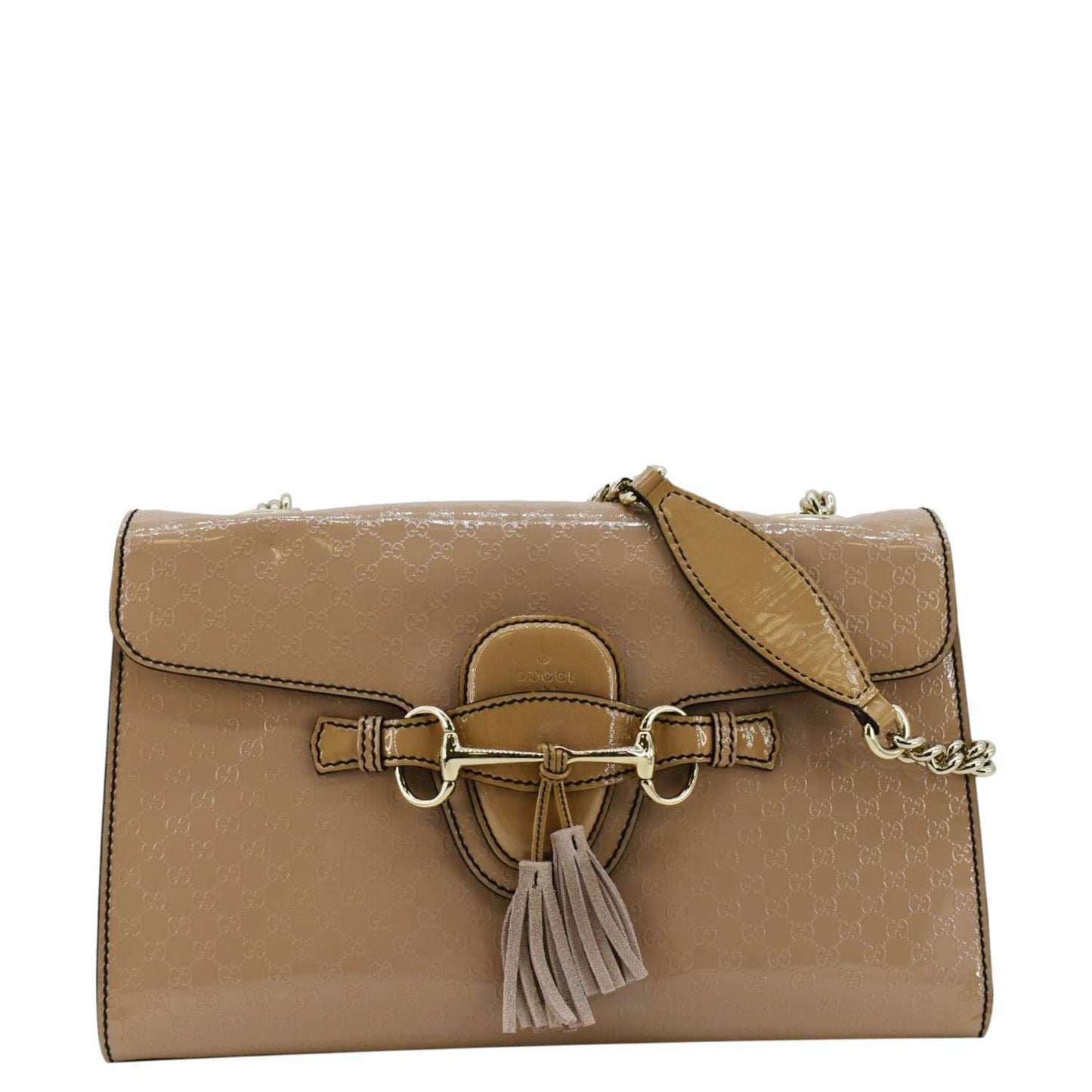 Gucci Emily ssima Patent Chain Shoulder Bag Leather Cream