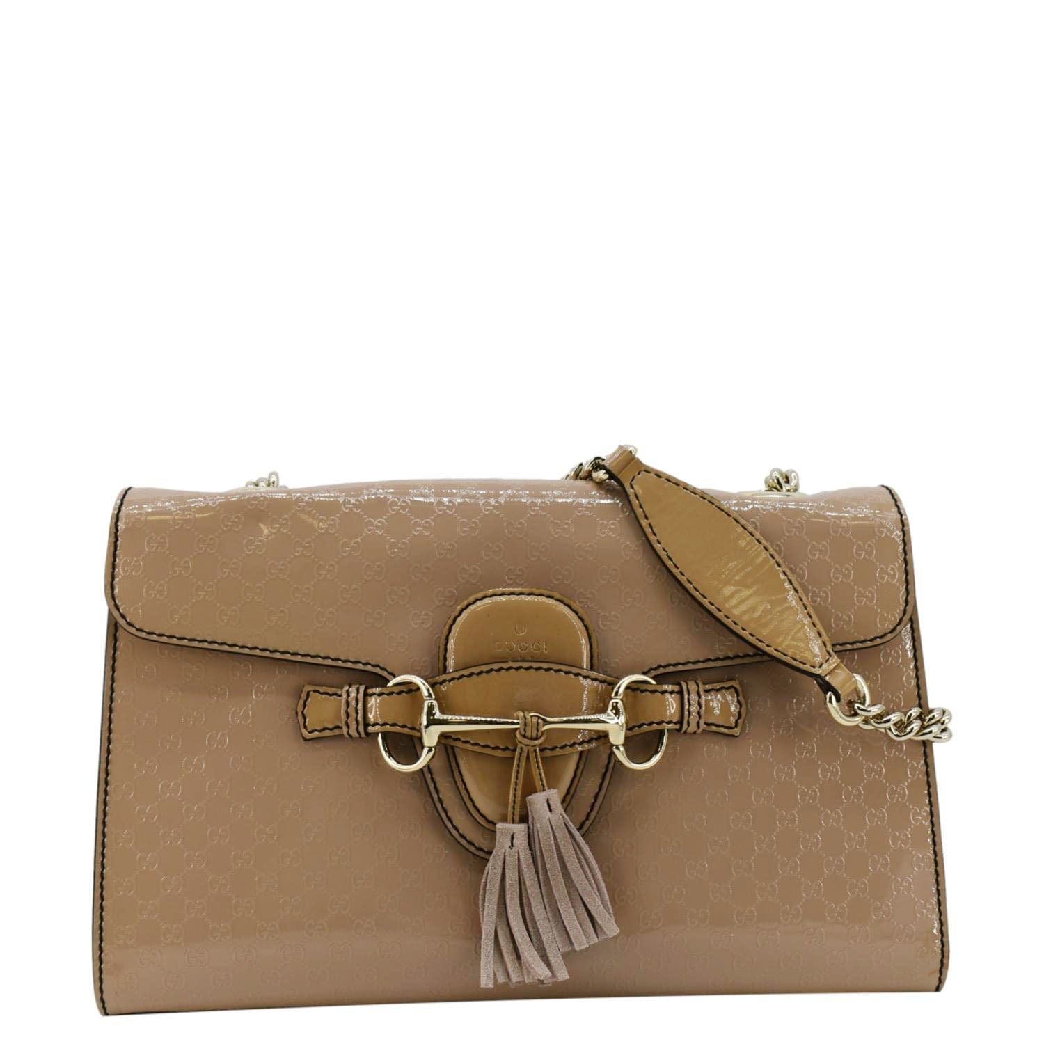 Gucci Emily ssima Patent Chain Shoulder Bag Leather Cream