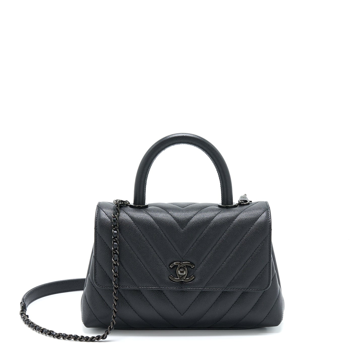 Chanel Coco Handle Chevron Caviar So Black Small Handbag