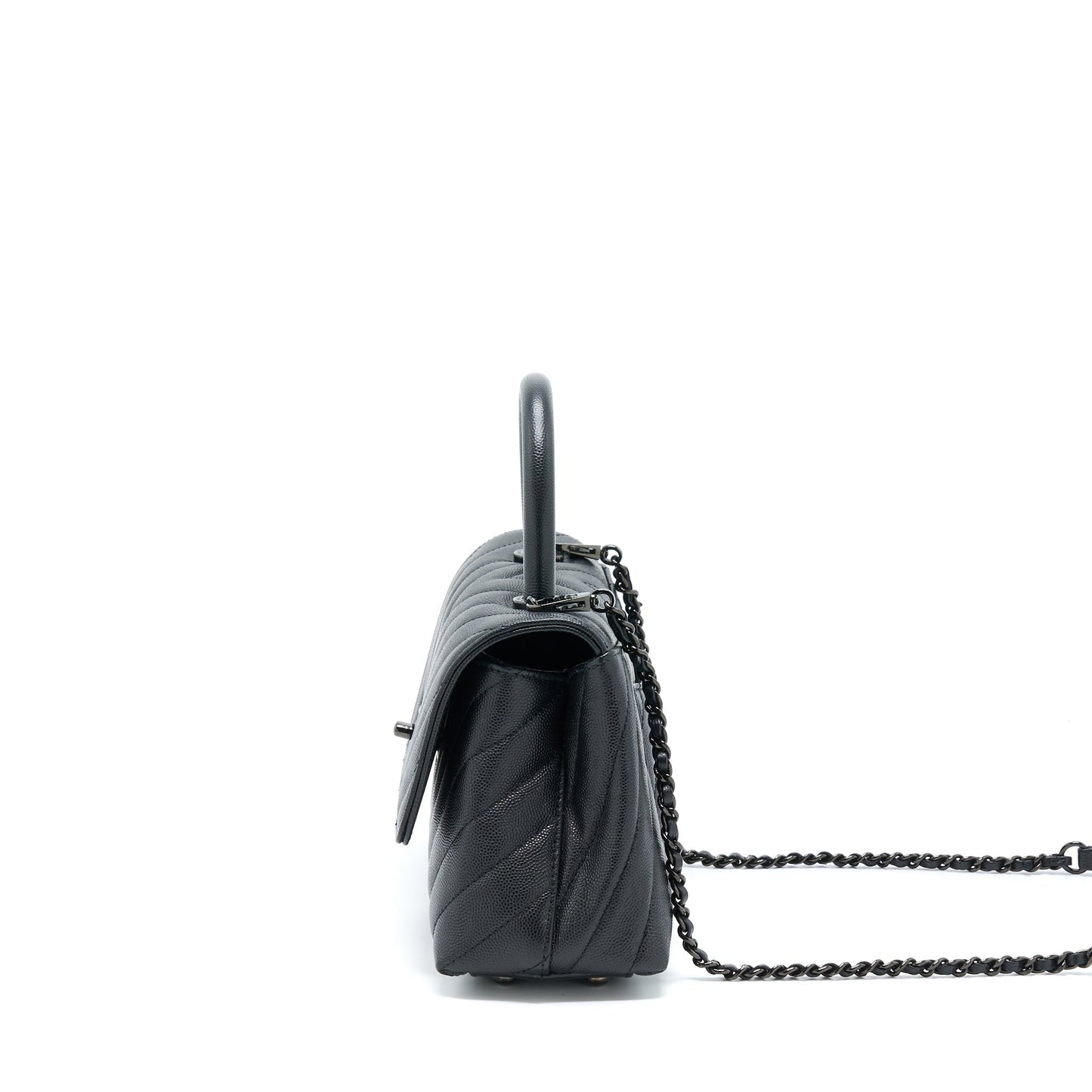Chanel Coco Handle Chevron Caviar So Black Small Handbag