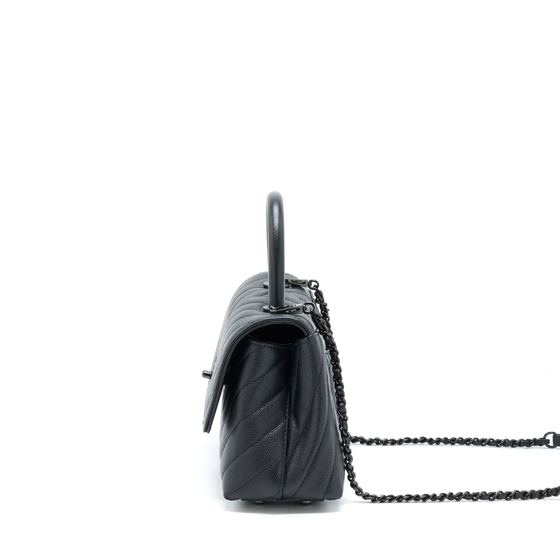 Chanel Coco Handle Chevron Caviar So Black Small Handbag