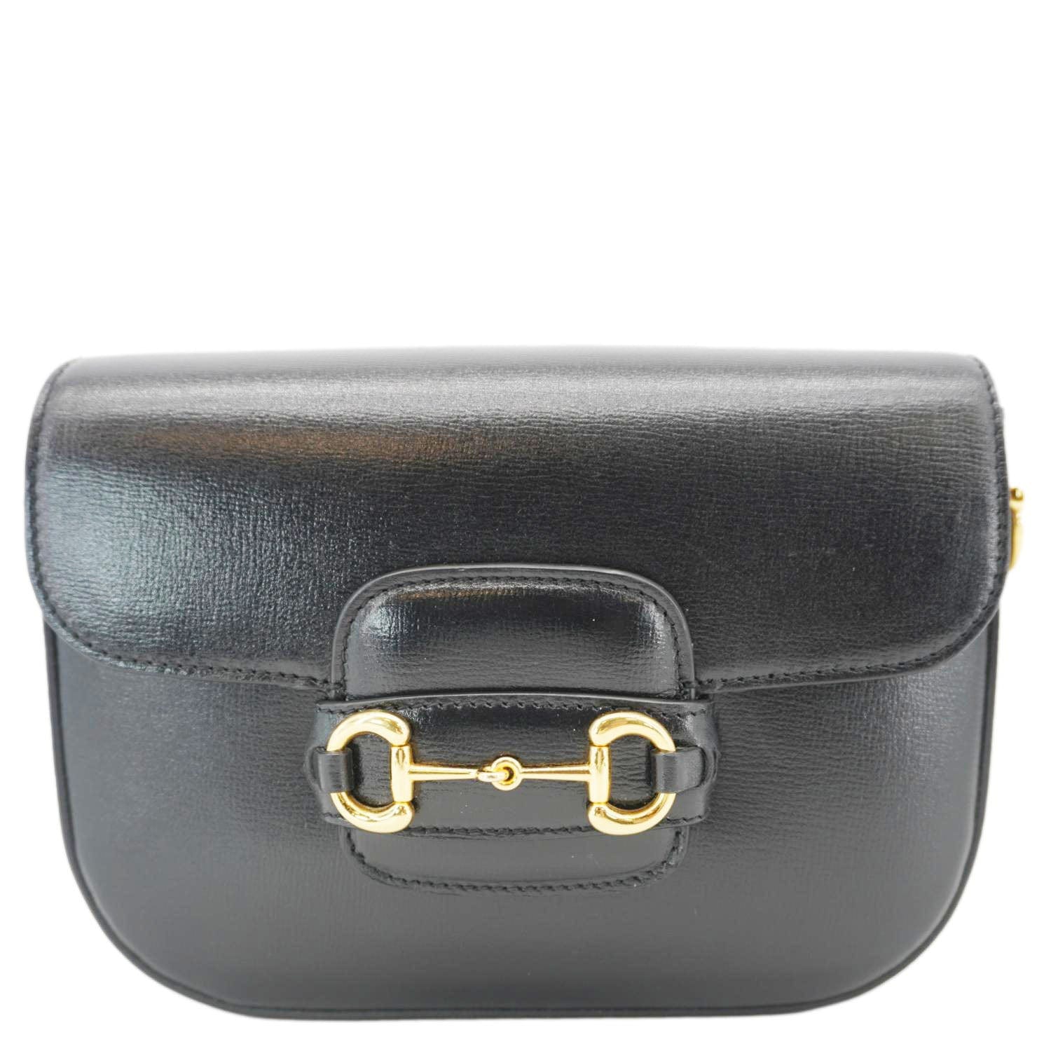 Gucci Horsebit Flap Shoulder Bag Leather Black