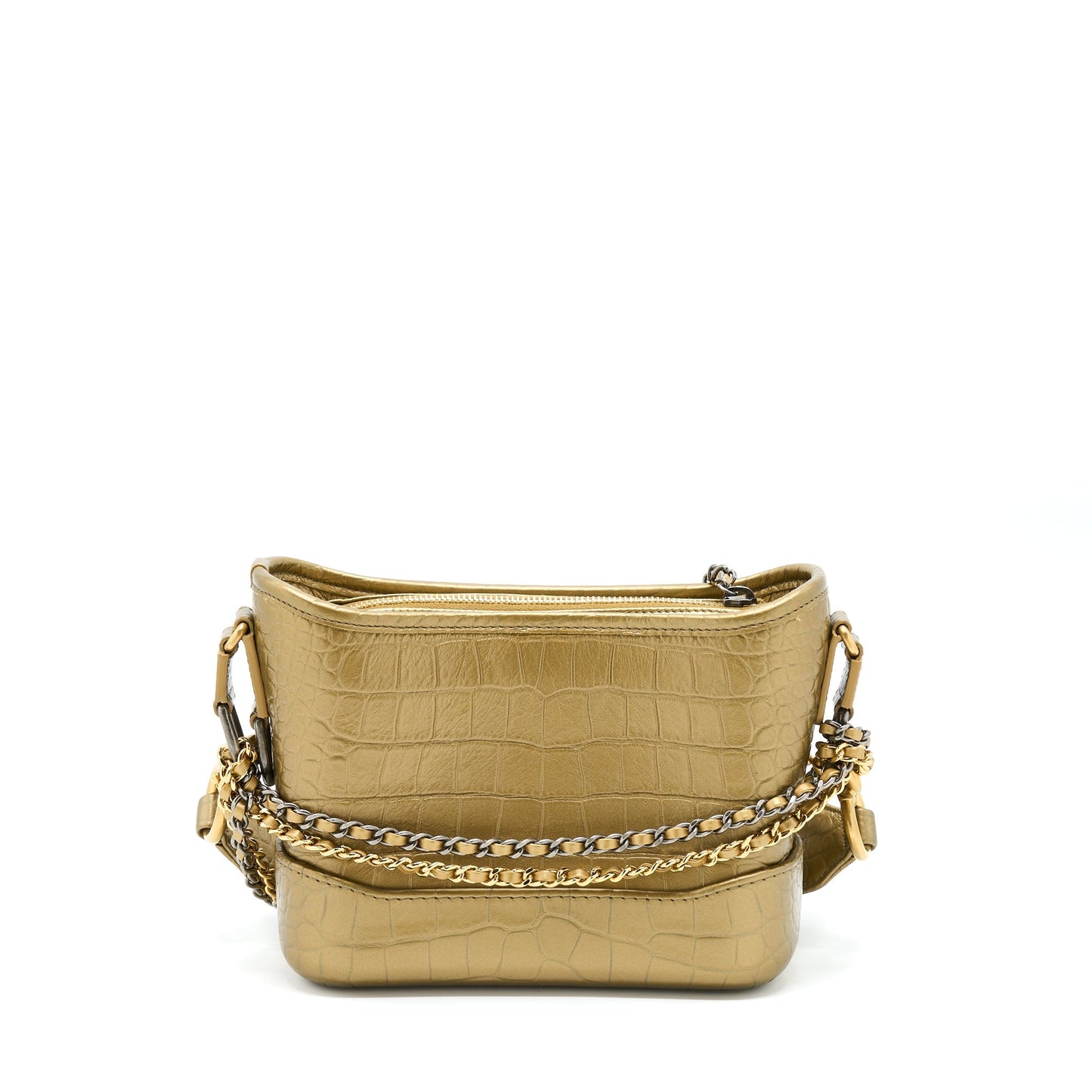 Chanel Gabrielle Hobo Crocodile Embossed Calfskin Hardware Multicolour Gold Small Shoulder Bag