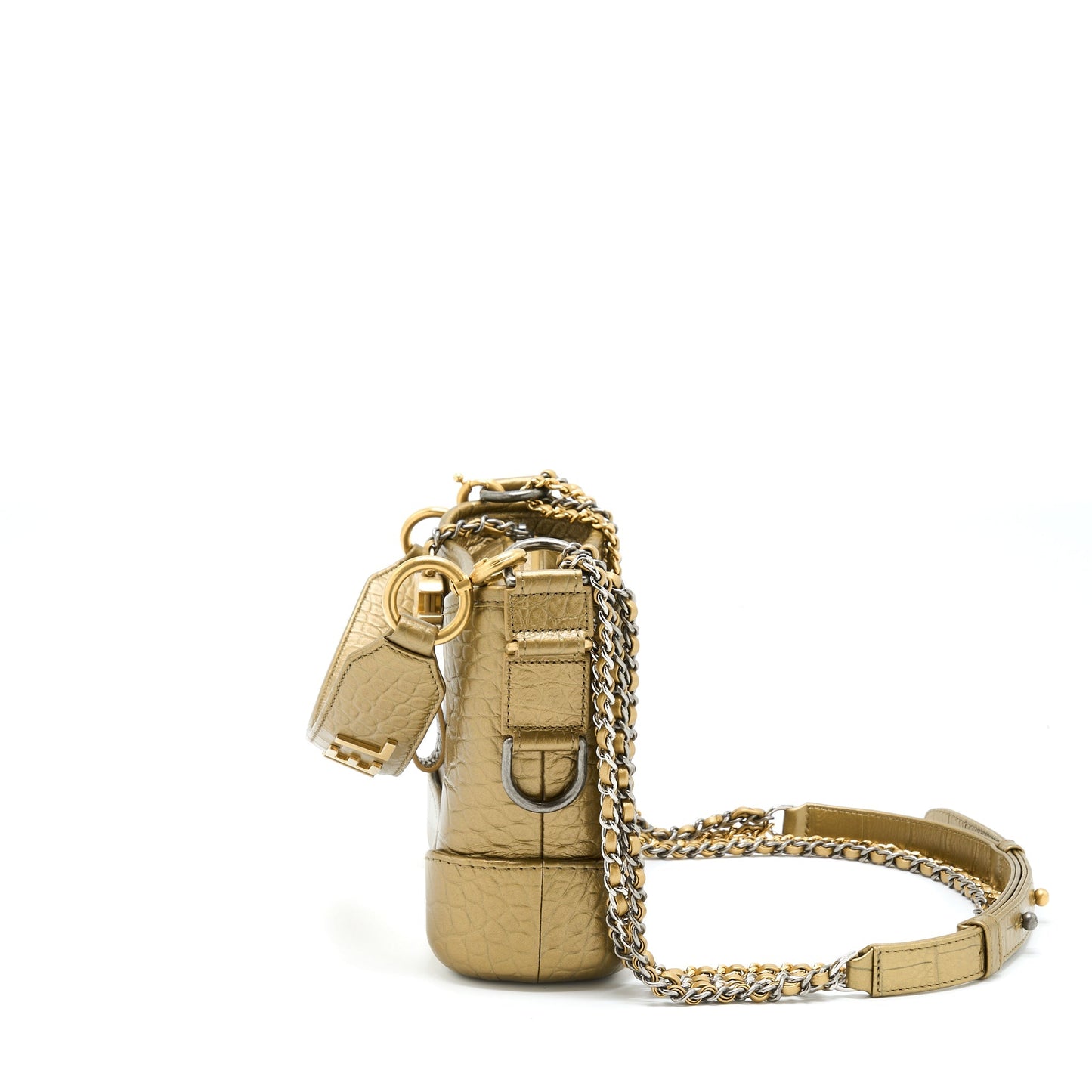 Chanel Gabrielle Hobo Crocodile Embossed Calfskin Hardware Multicolour Gold Small Shoulder Bag