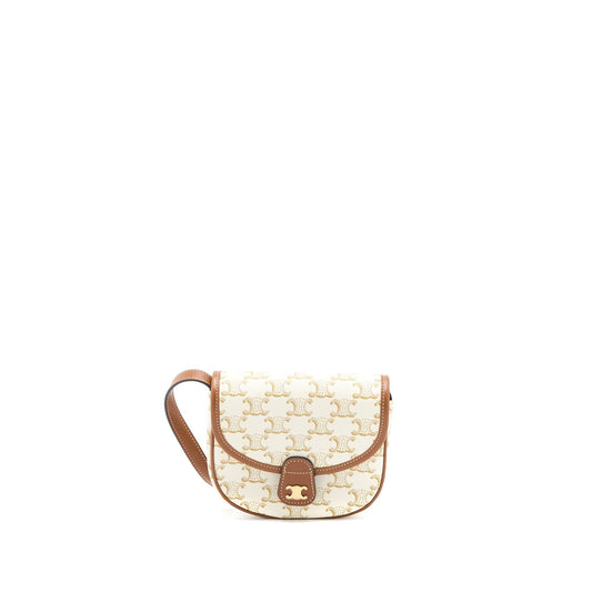 Celine Besace Triomphe Calfskin Handbag Canvas White Travel Bag