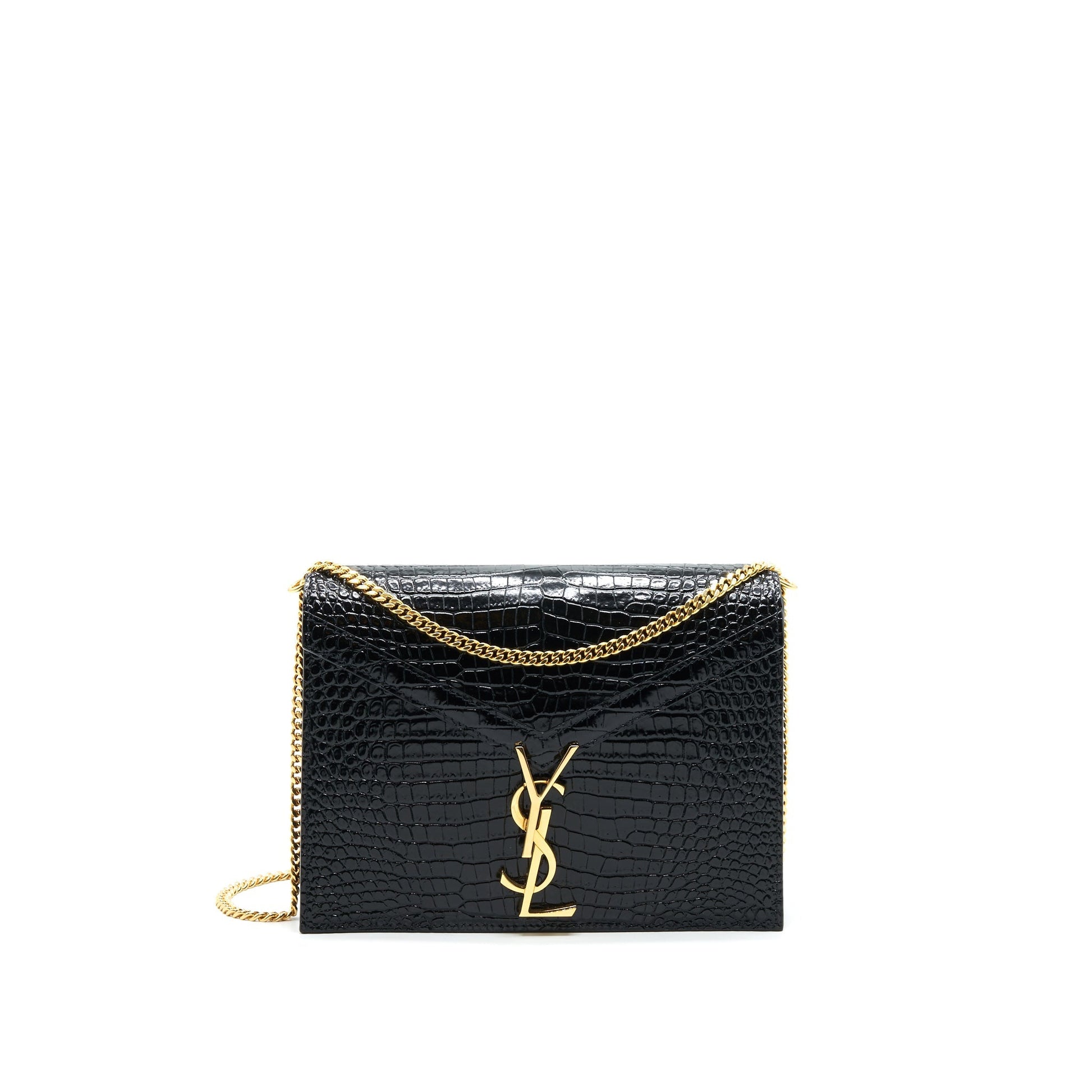 YSL Saint Laurent Saint Laurent Cassandra Clasp Purse Crocodile Embossed Monogram Black Travel Bag