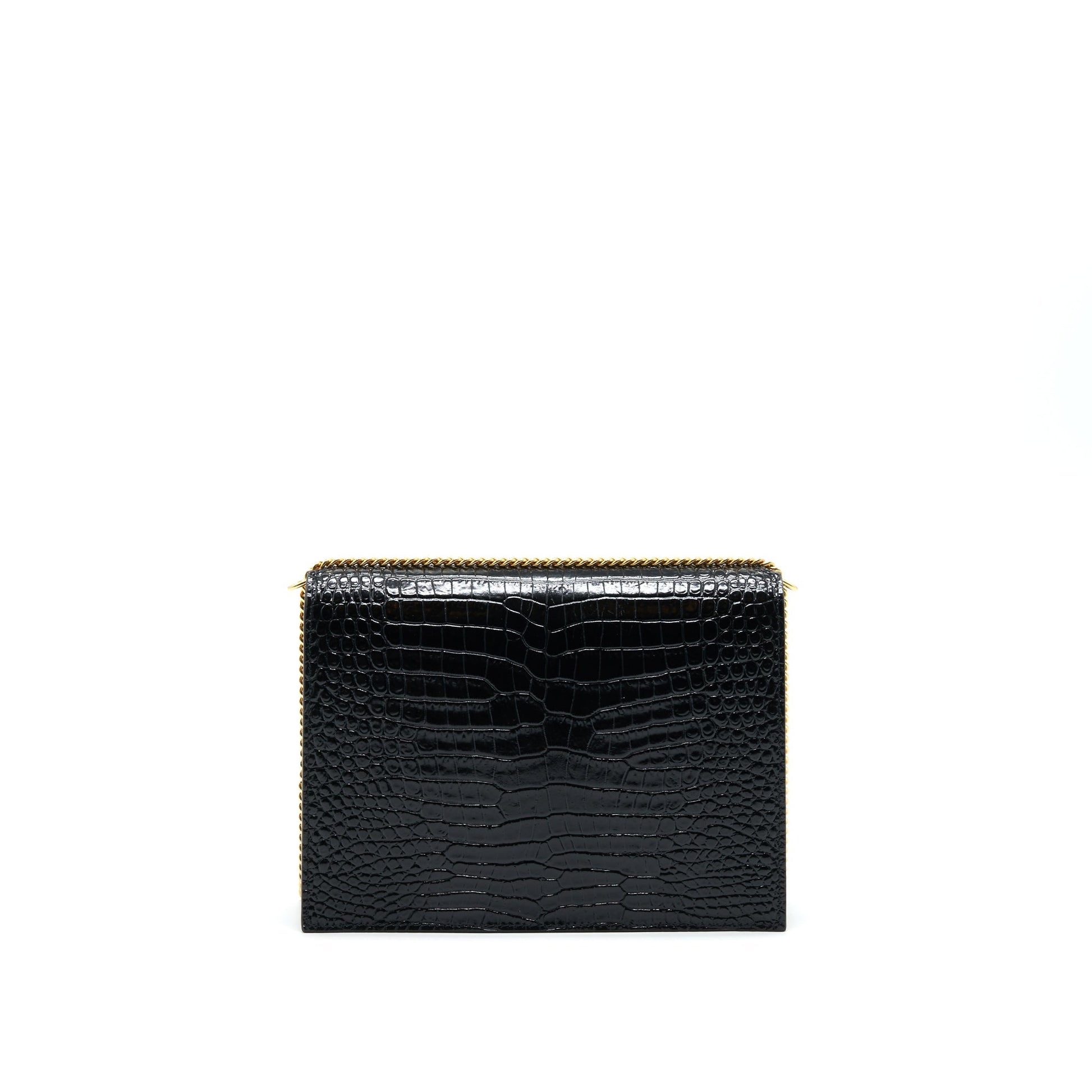 YSL Saint Laurent Saint Laurent Cassandra Clasp Purse Crocodile Embossed Monogram Black Travel Bag