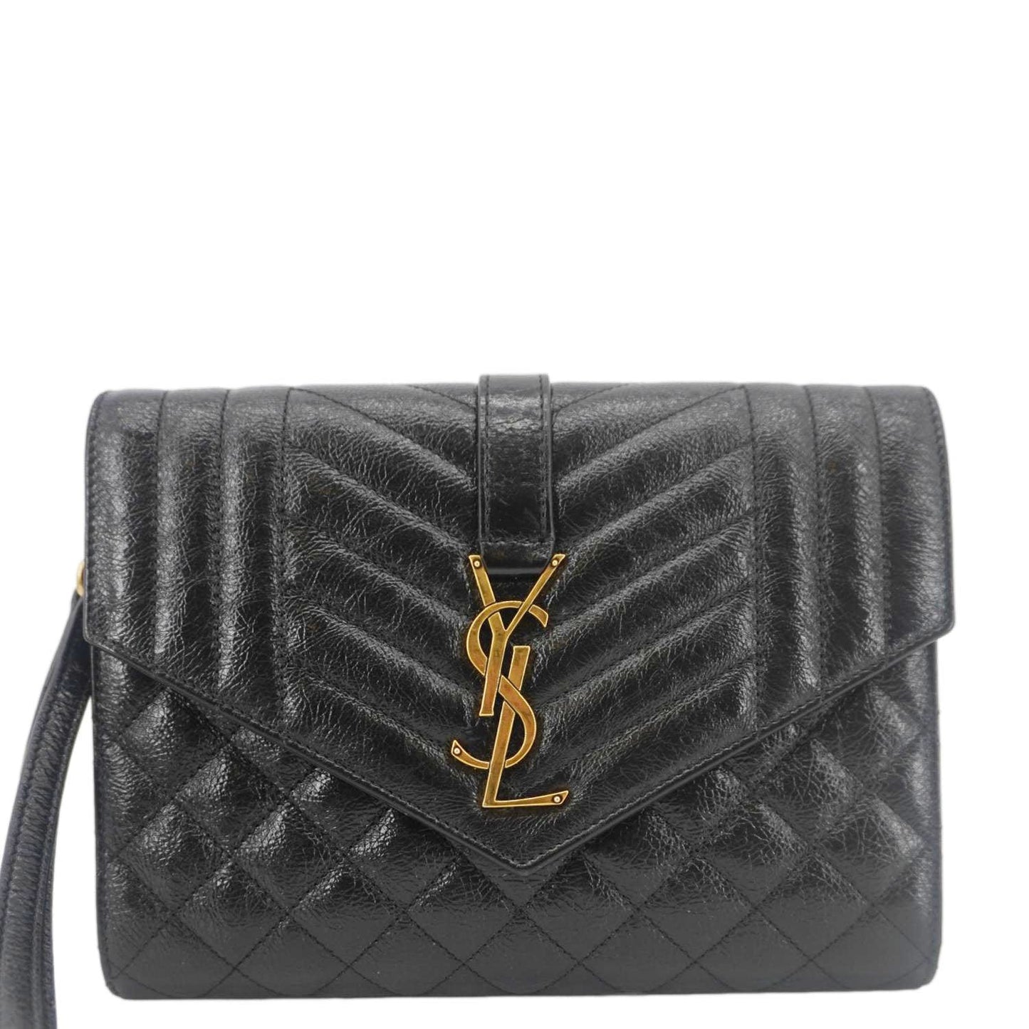 YSL Saint Laurent Yves Wristlet Clutch Leather Monogram Black Clutch Bag