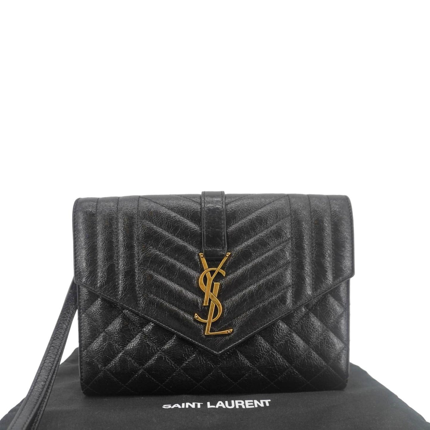 YSL Saint Laurent Yves Wristlet Clutch Leather Monogram Black Clutch Bag