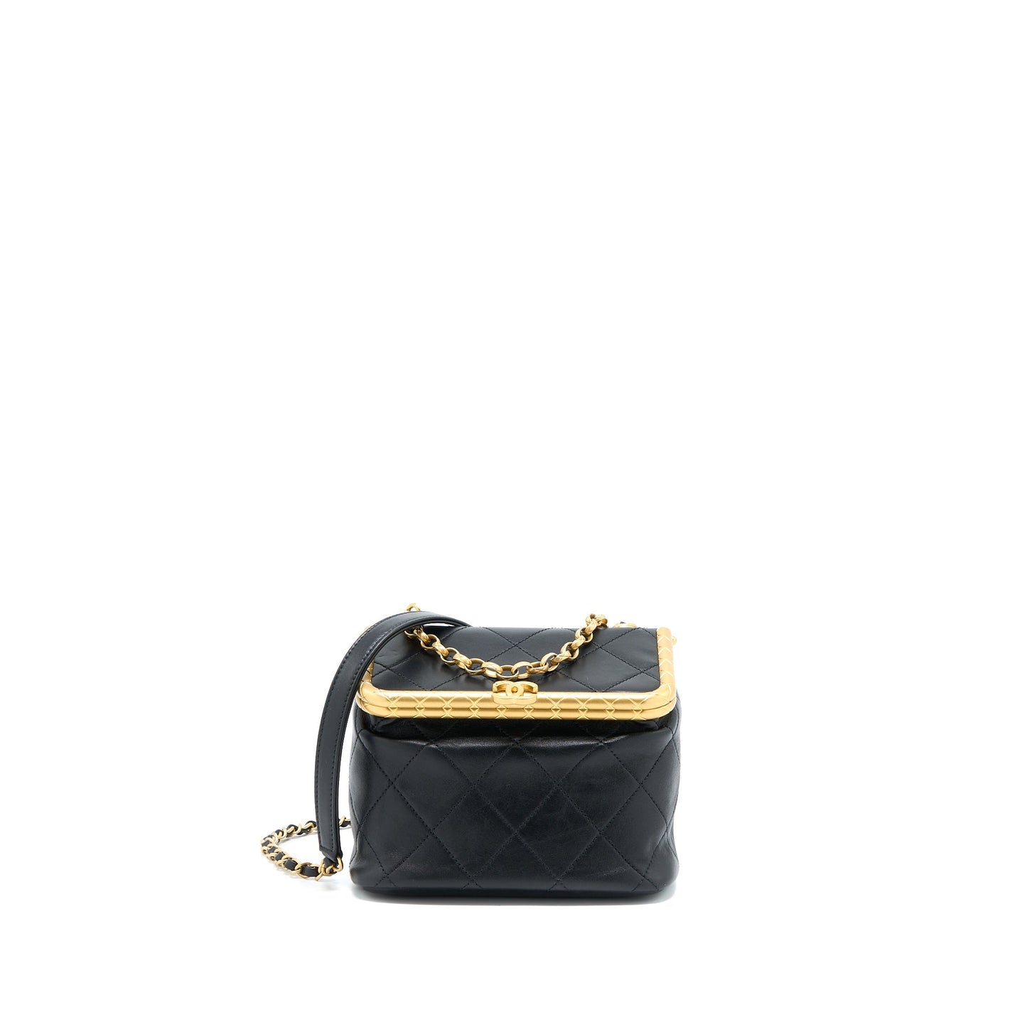 Chanel Kiss Clasp Lambskin Brushed GHW Black Lock Handbag
