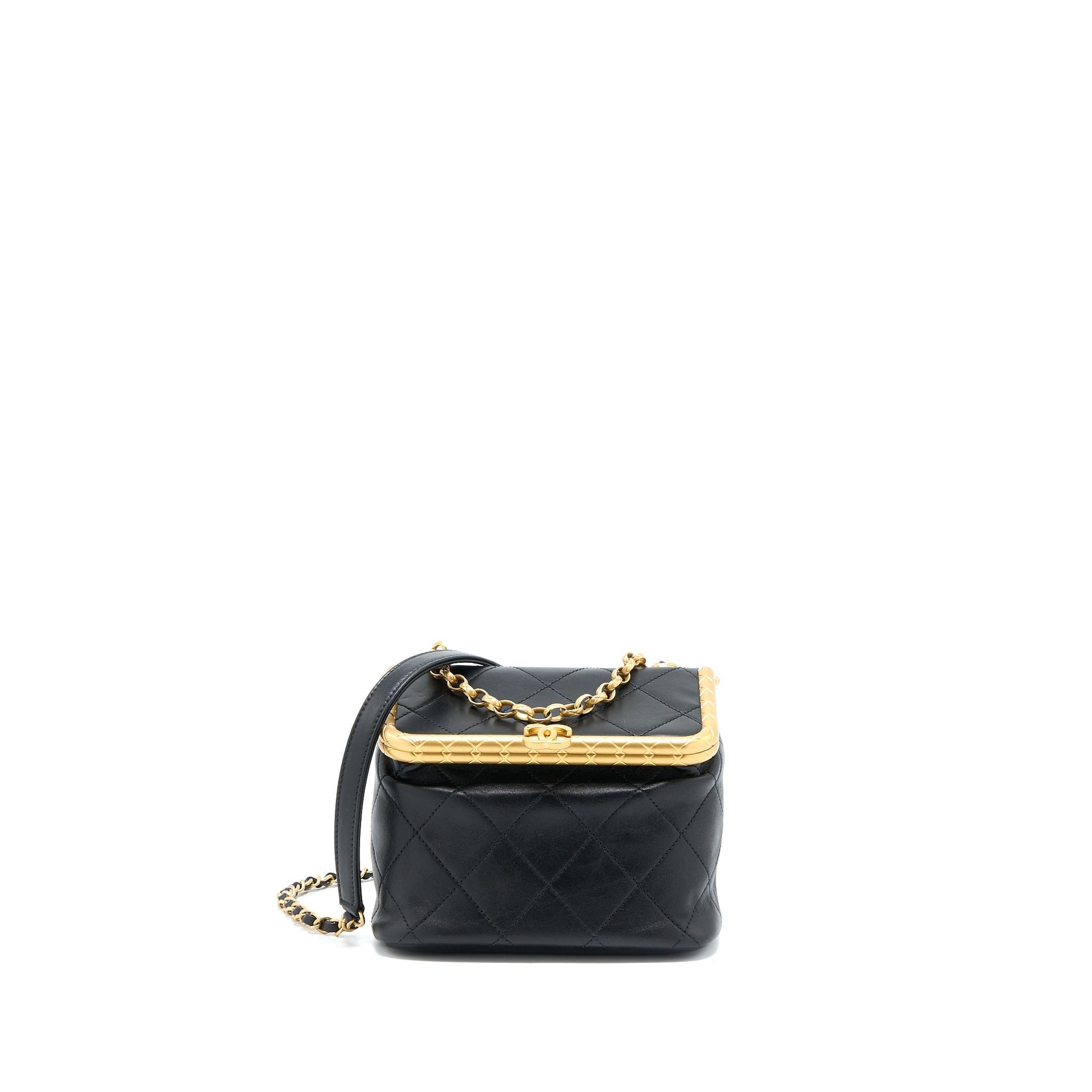 Chanel Kiss Clasp Lambskin Brushed GHW Black Lock Handbag