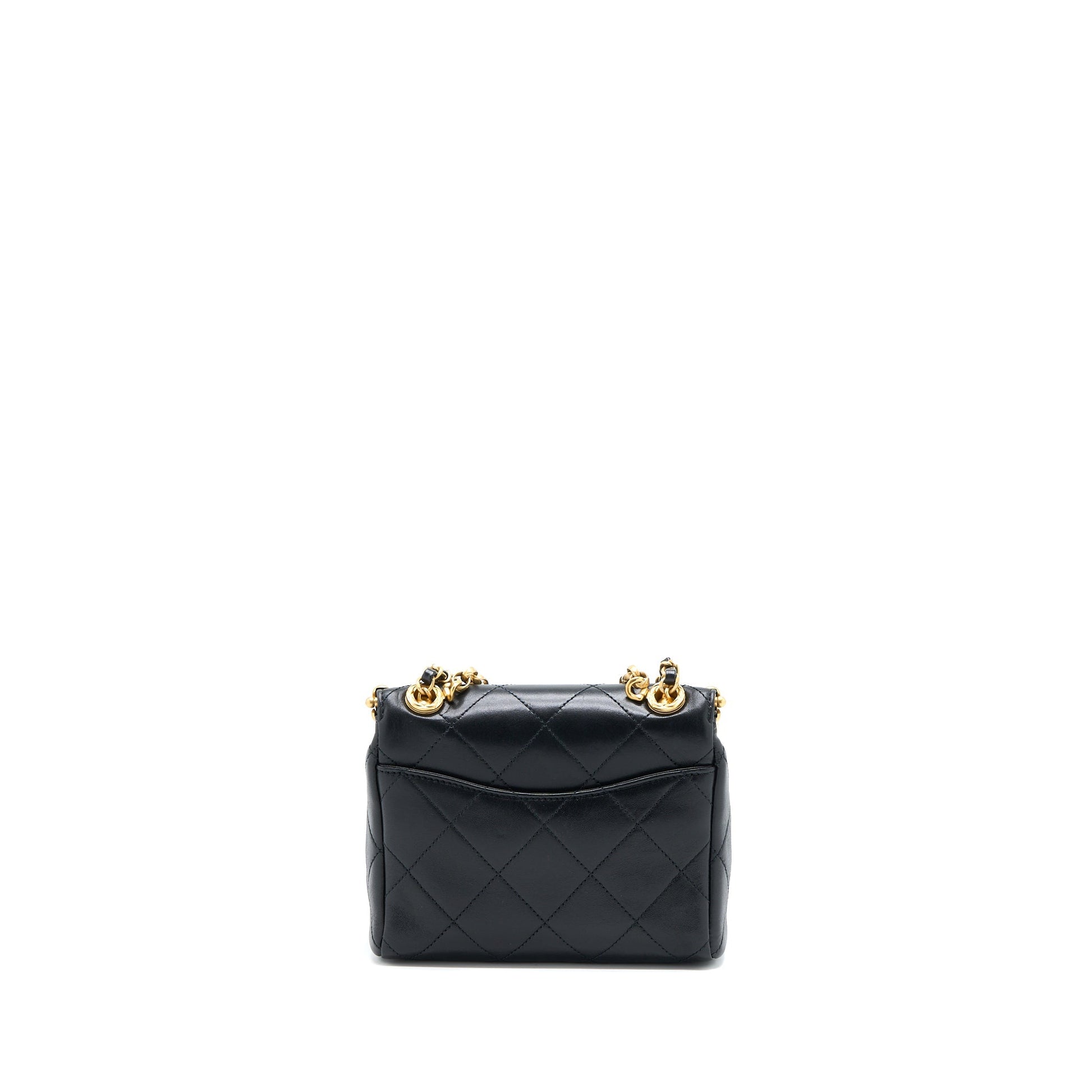 Chanel Kiss Clasp Lambskin Brushed GHW Black Lock Handbag