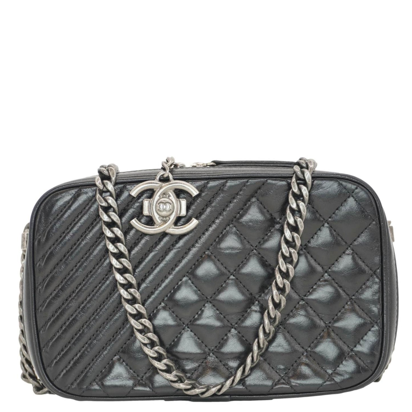 Chanel Coco Boy Small Quilted Lambskin Camera Case Shoulder Bag Black