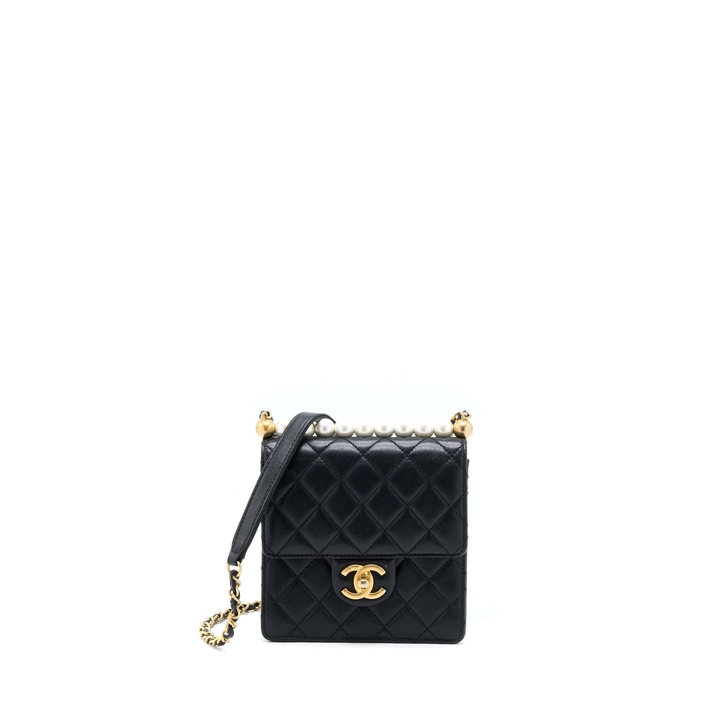 Chanel Vertical Pearl Flap Goatskin GHW Black Shoulder Bag