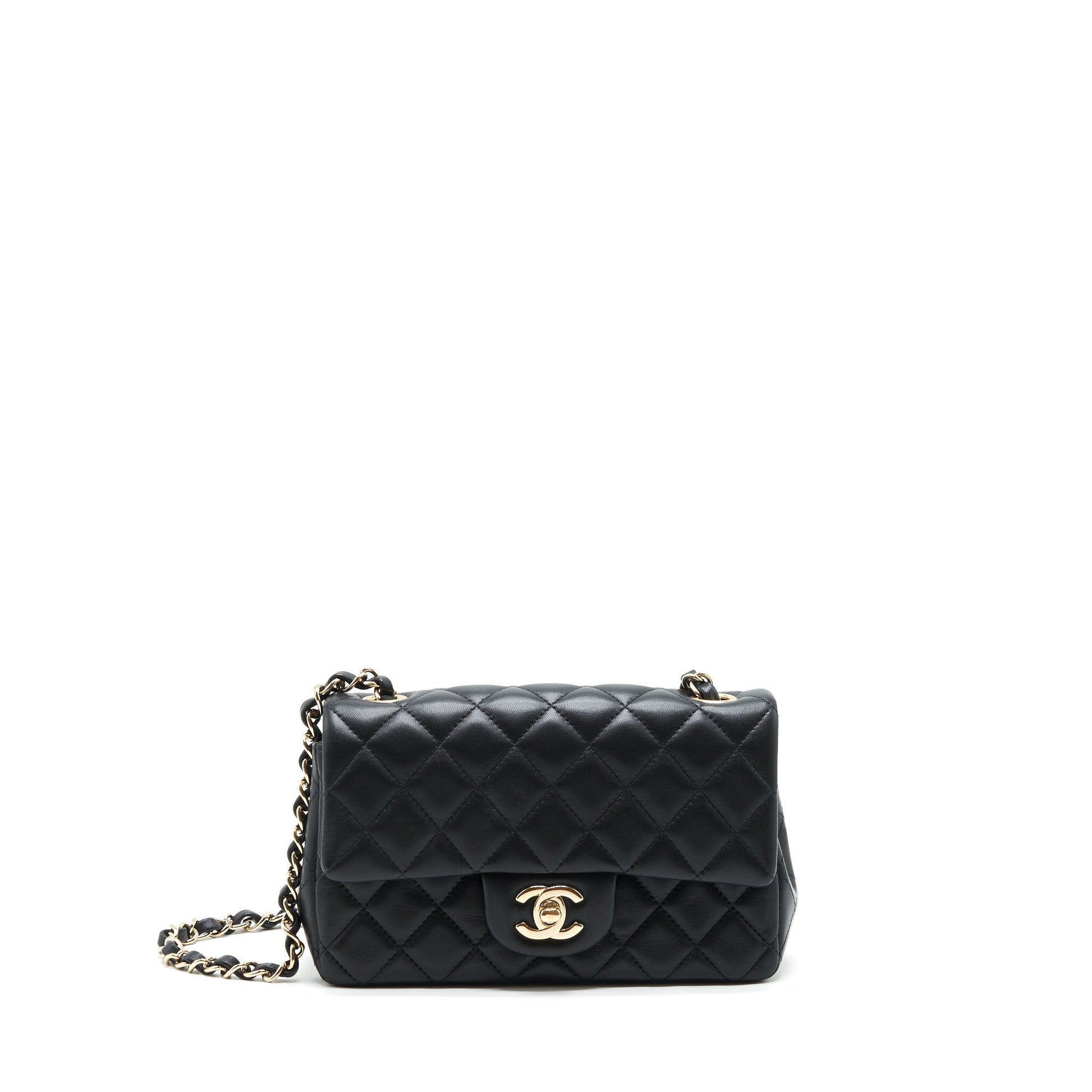 Chanel rectangular flap Lambskin LGHW Black Shoulder Bag