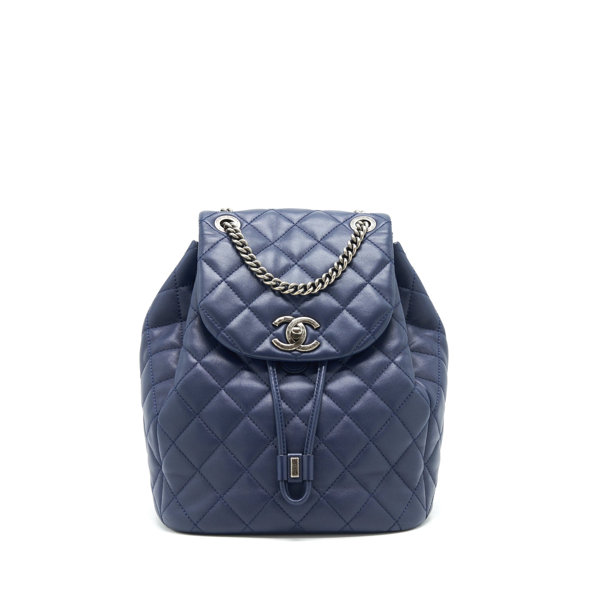 Chanel Quilted Backpack Navy Ruthenium SHW Blue