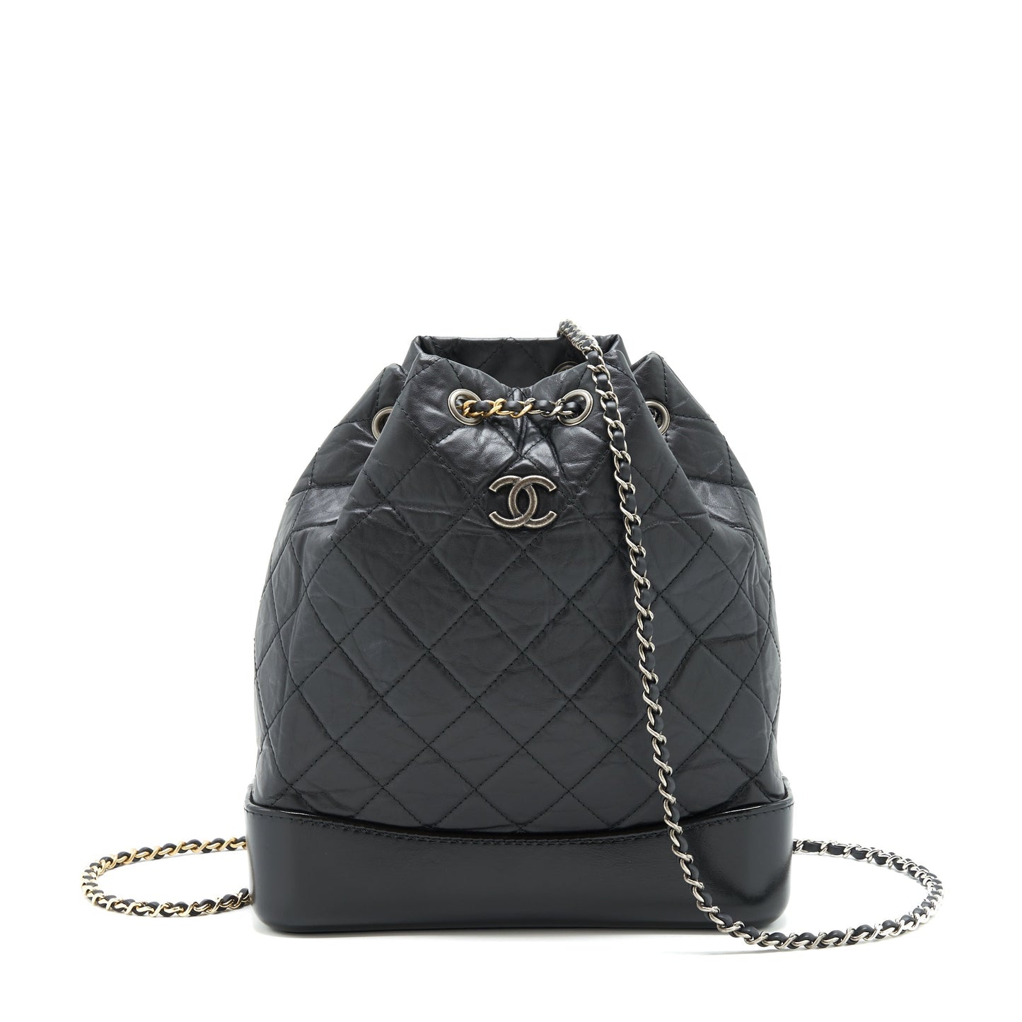 Chanel Gabrielle Backpack Quilted calfskin Sliver HW Black Gold