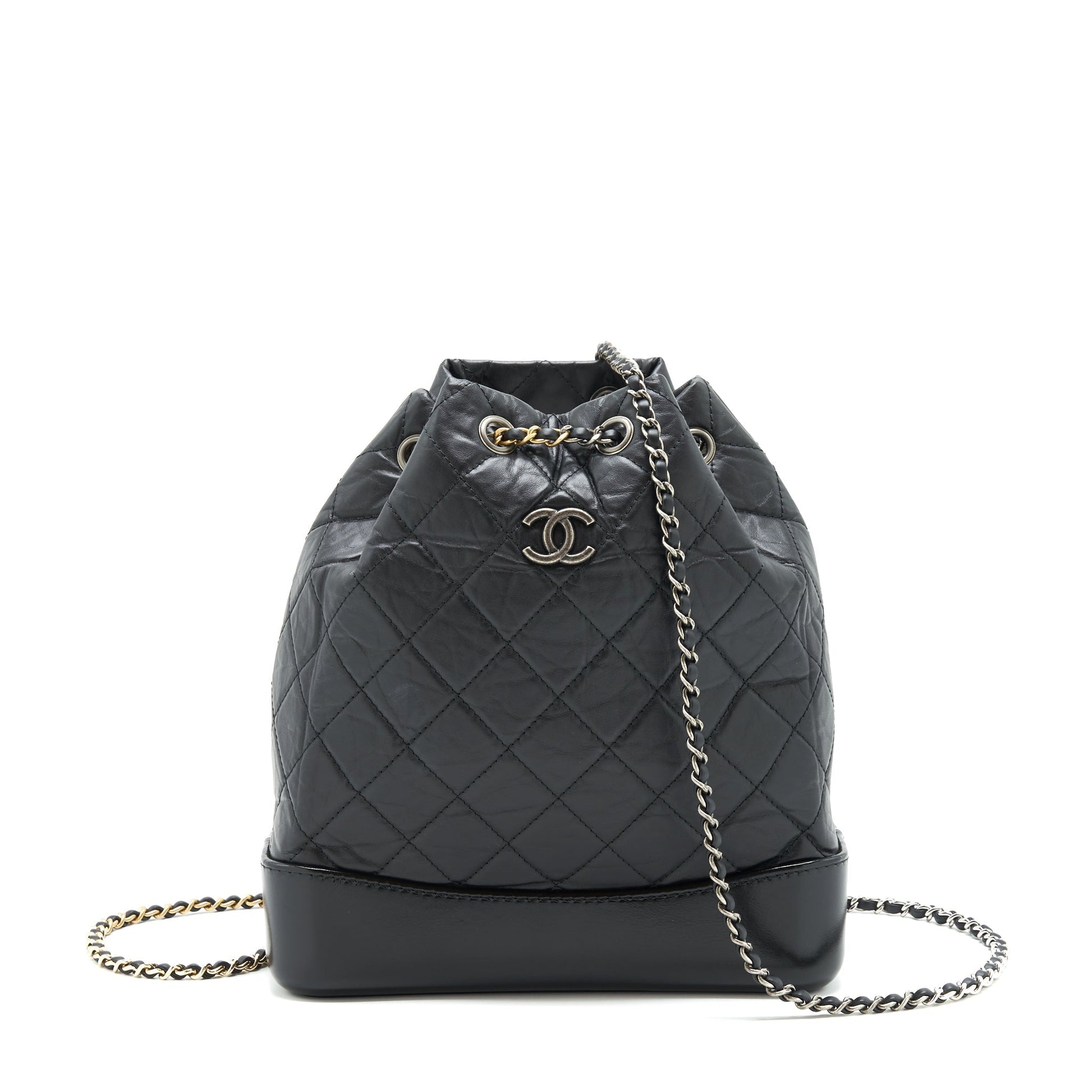 Chanel Gabrielle Backpack Quilted calfskin Sliver HW Black Gold