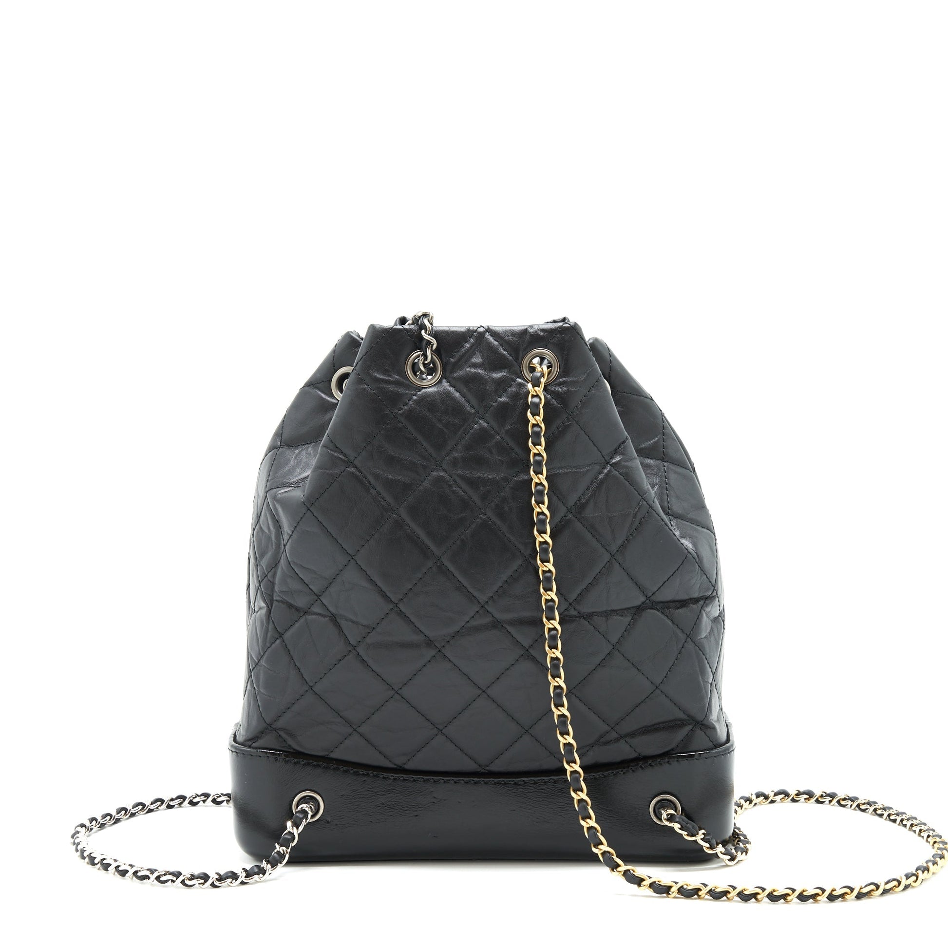 Chanel Gabrielle Backpack Quilted calfskin Sliver HW Black Gold