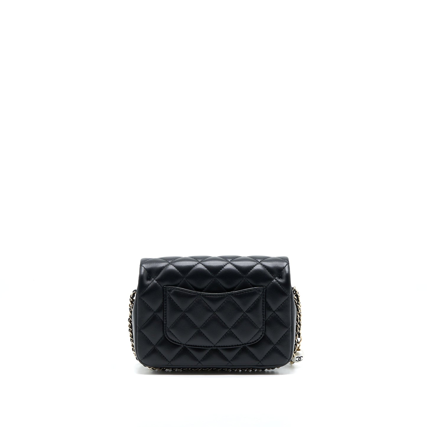 Chanel Pearl Logo Flap Lambskin LGHW Black Small Shoulder Bag