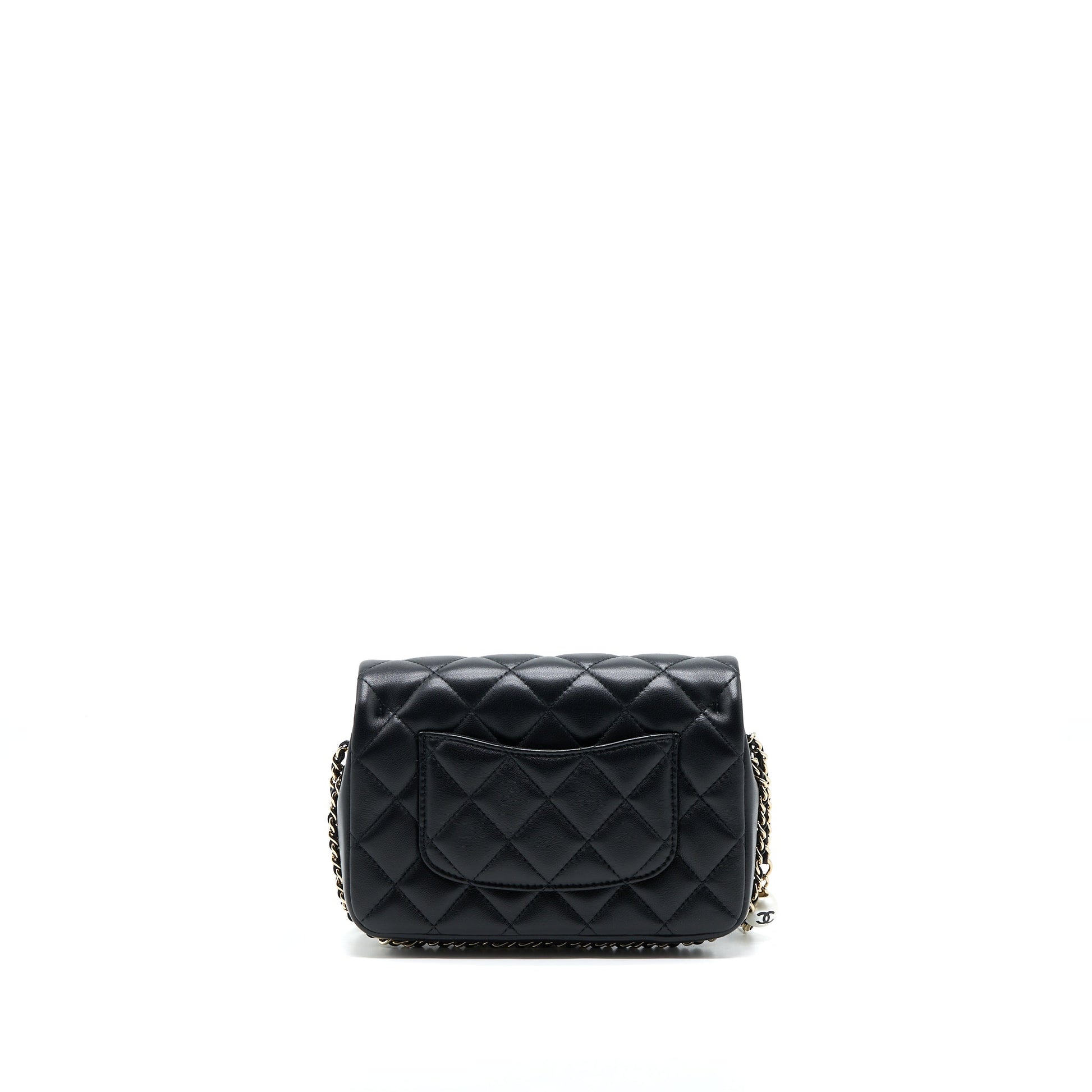 Chanel Pearl Logo Flap Lambskin LGHW Black Small Shoulder Bag