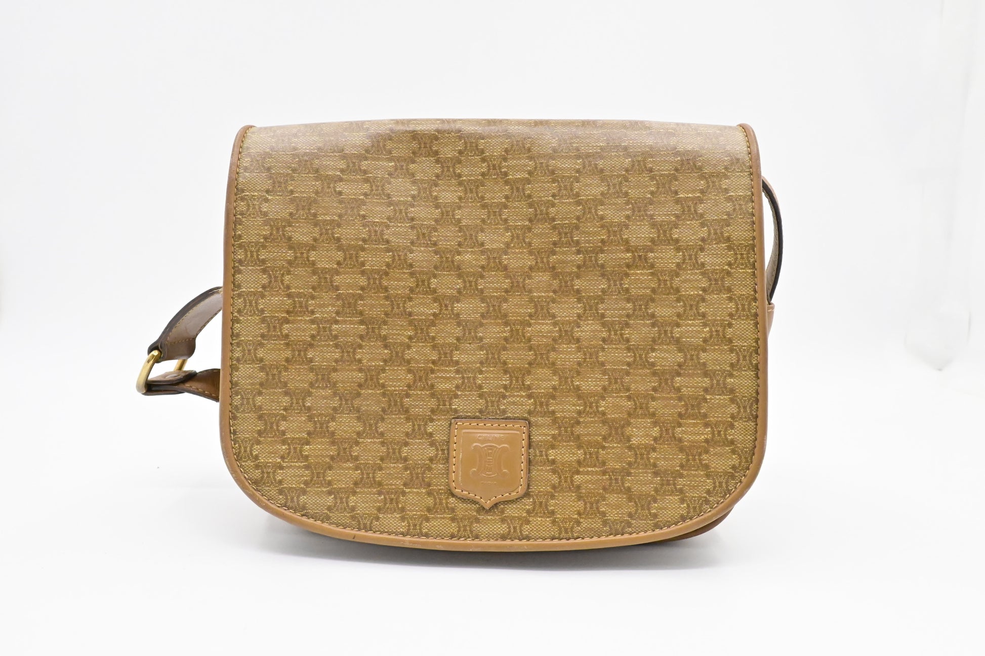 Celine Crossbody Bag In Triomphe Coated Canvas Brown