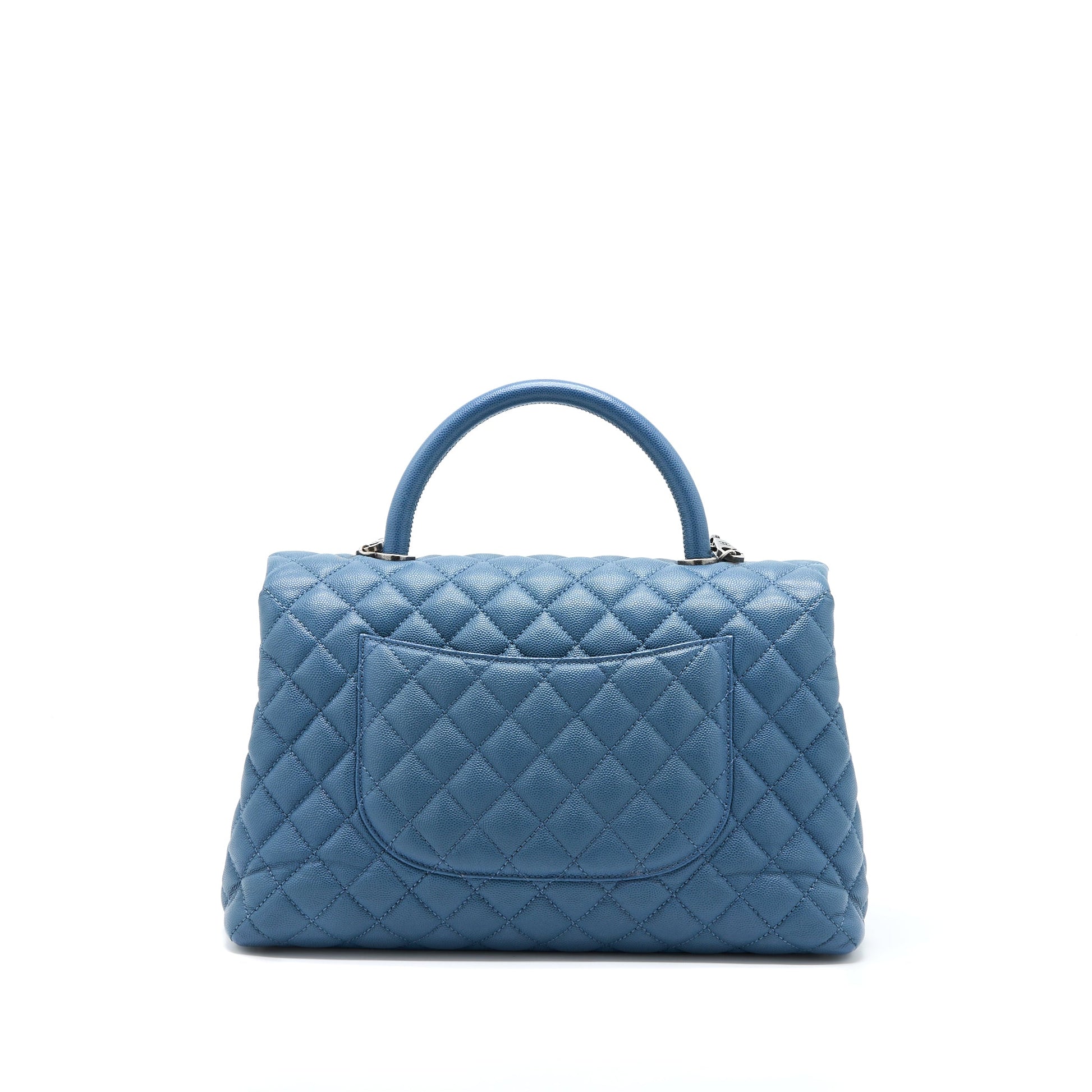Chanel Coco Top Handle Flap Caviar Ruthenium Blue Shoulder Bag