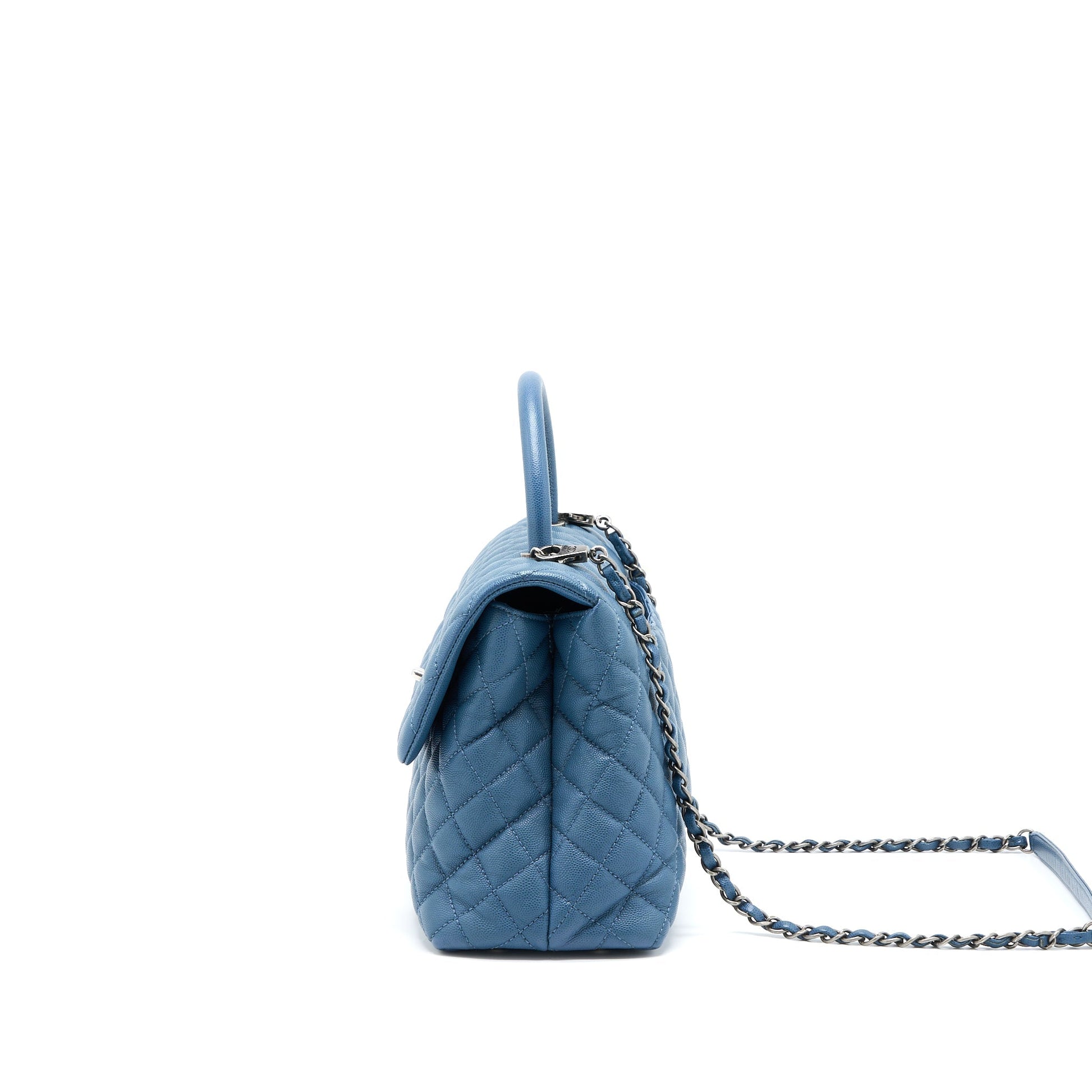 Chanel Coco Top Handle Flap Caviar Ruthenium Blue Shoulder Bag