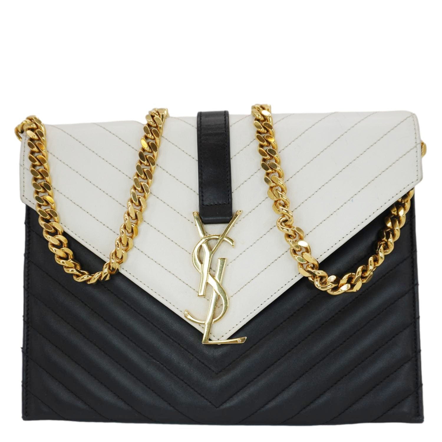 YSL Saint Laurent Yves Envelope Shoulder Bag Bicolor Leather Chain