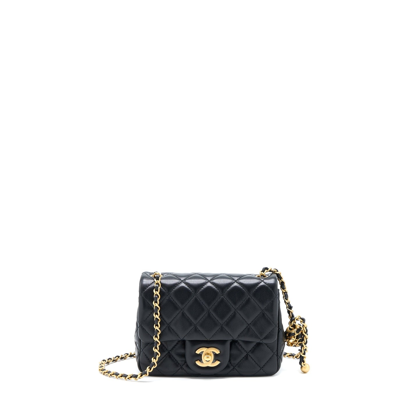Chanel 22S Pearl Crush Square Flap Lambskin Black Shoulder Bag Black Ghwmicrochip