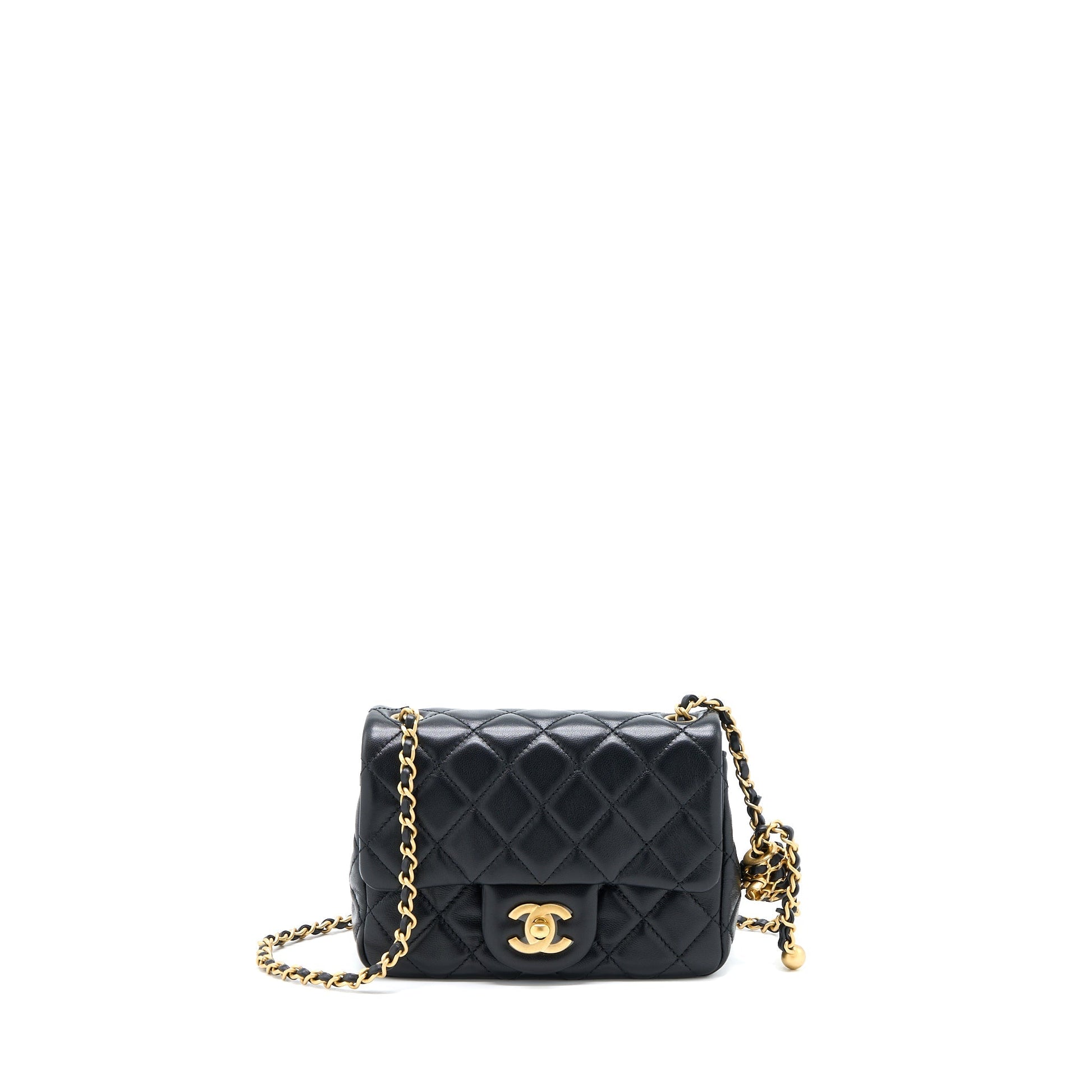 Chanel 22S Pearl Crush Square Flap Lambskin Black Shoulder Bag Black Ghwmicrochip