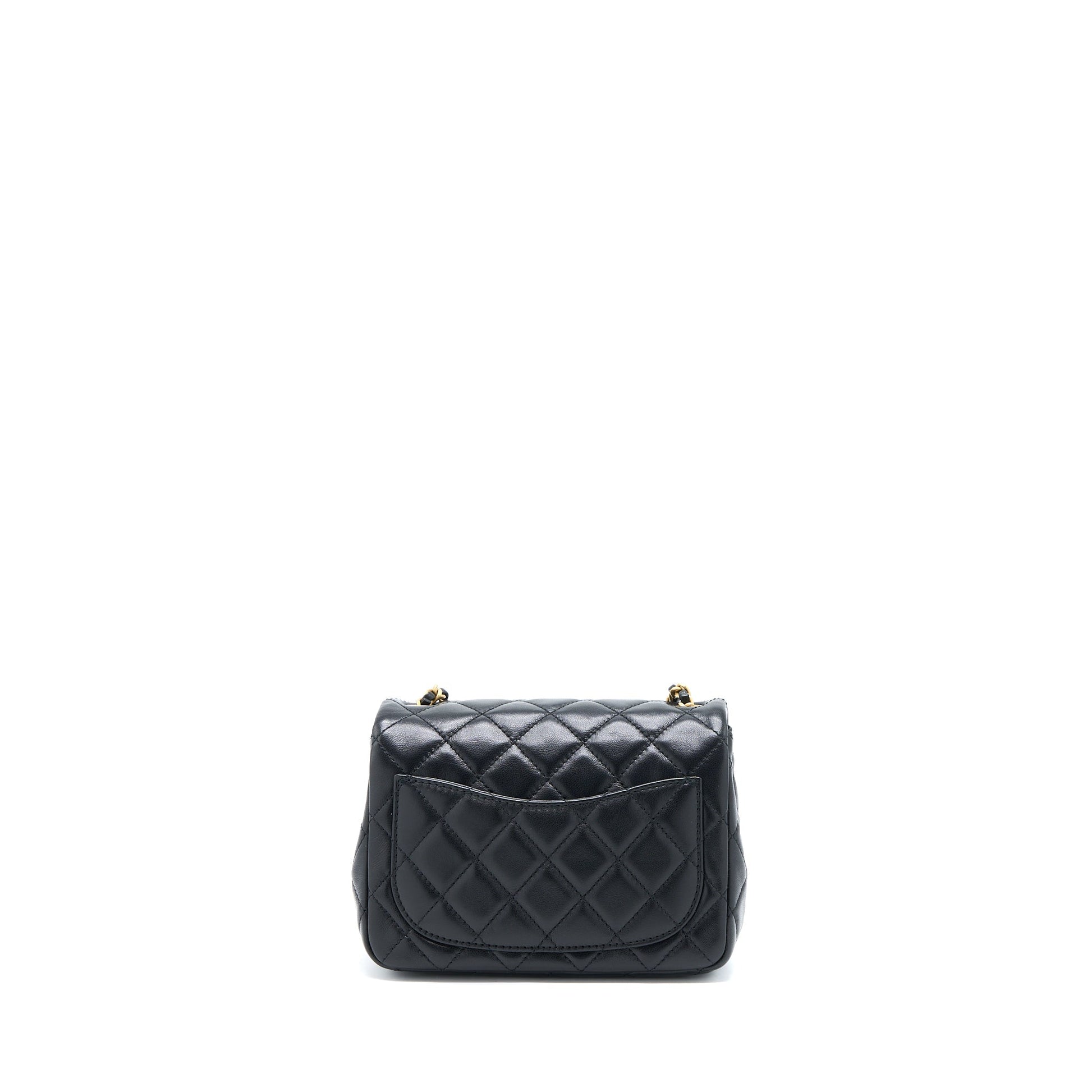 Chanel 22S Pearl Crush Square Flap Lambskin Black Shoulder Bag Black Ghwmicrochip
