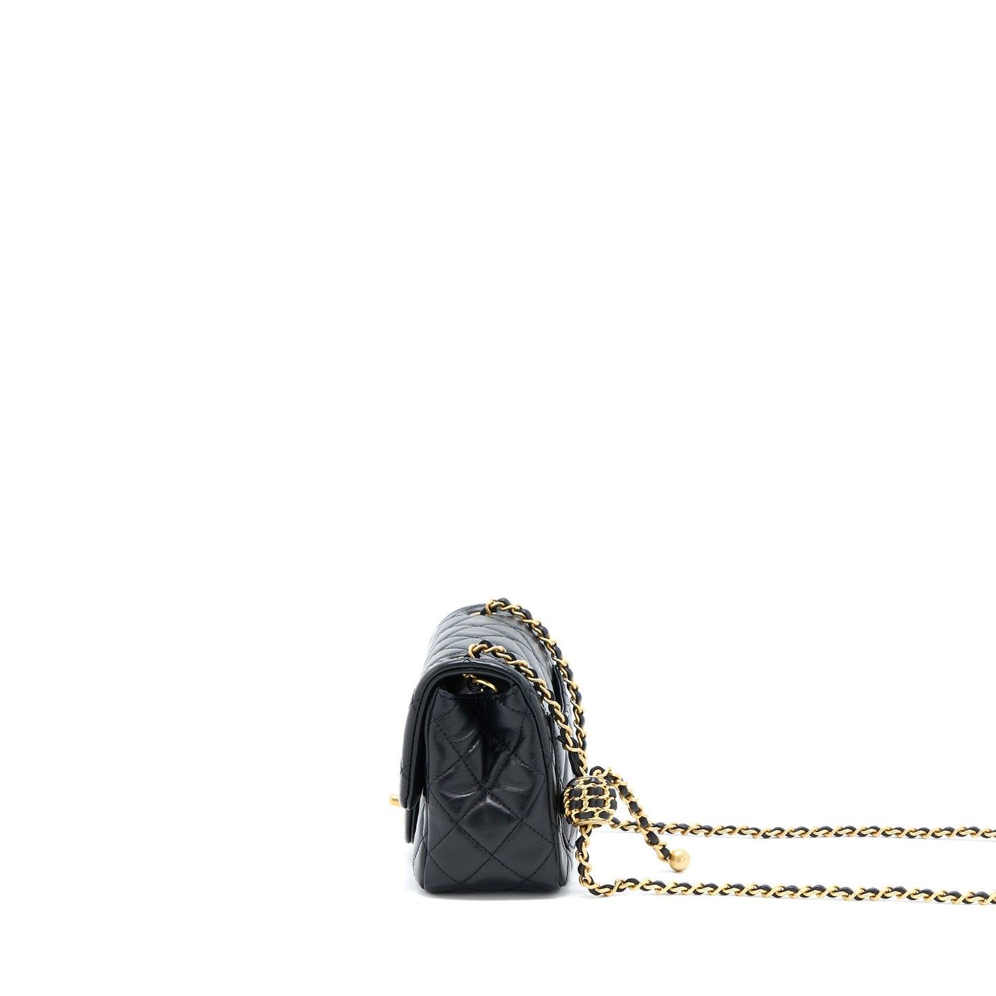 Chanel 22S Pearl Crush Square Flap Lambskin Black Shoulder Bag Black Ghwmicrochip