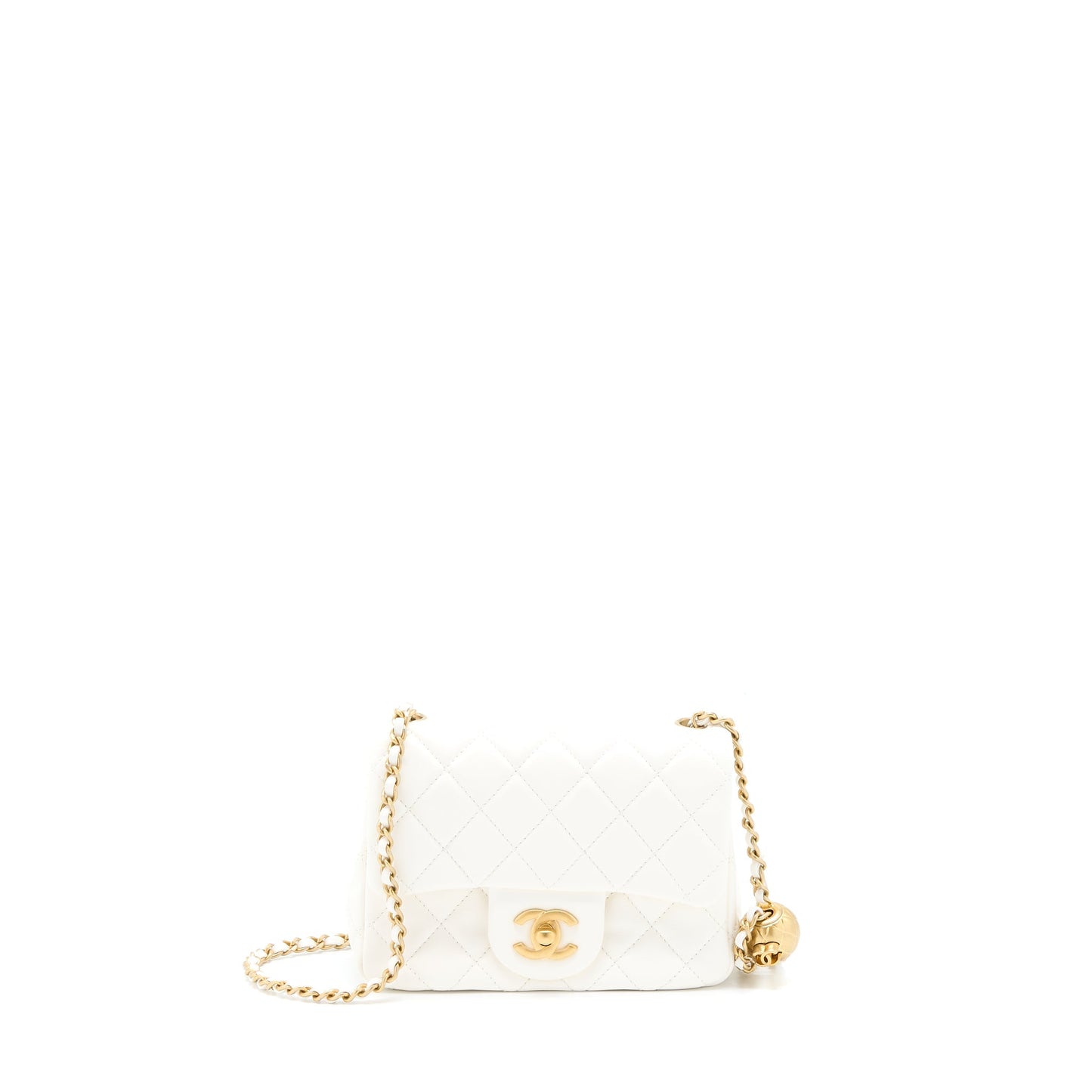 Chanel Pearl Crush Square Lambskin Brushed GHW White Mini Bag