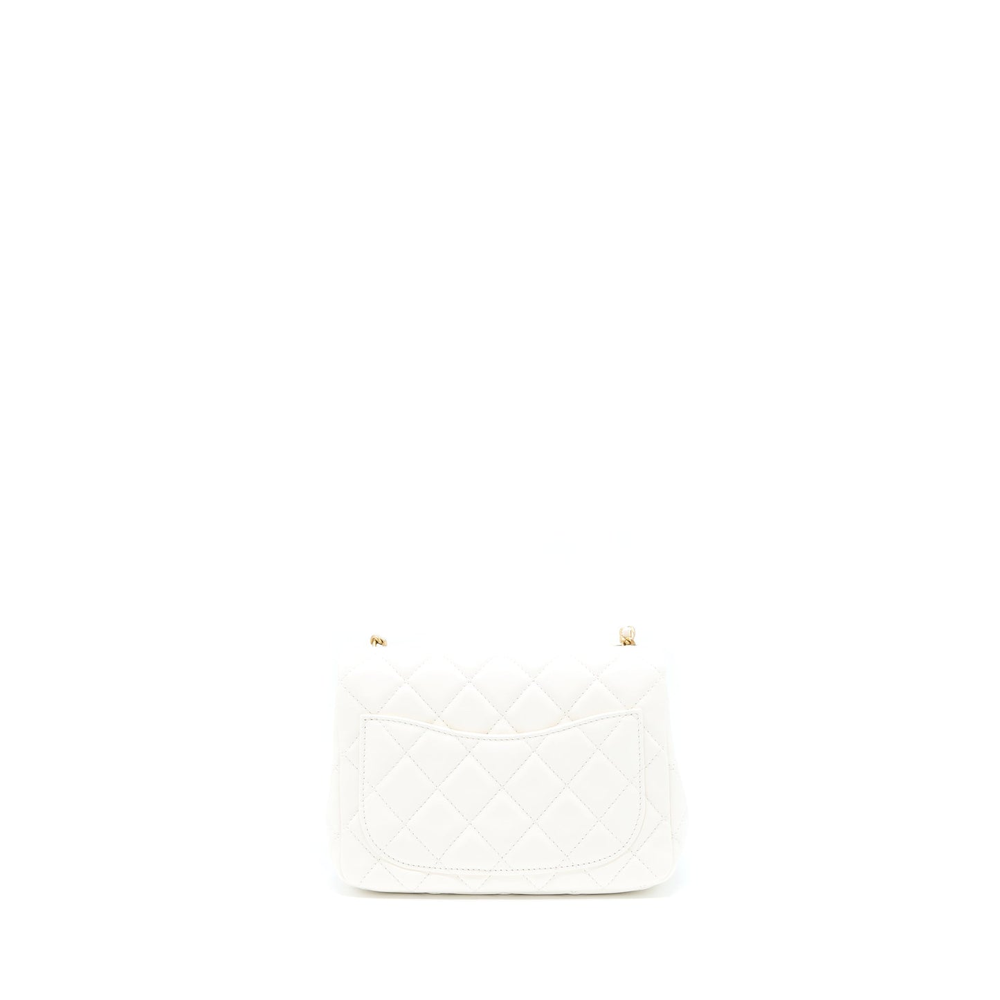 Chanel Pearl Crush Square Lambskin Brushed GHW White Mini Bag