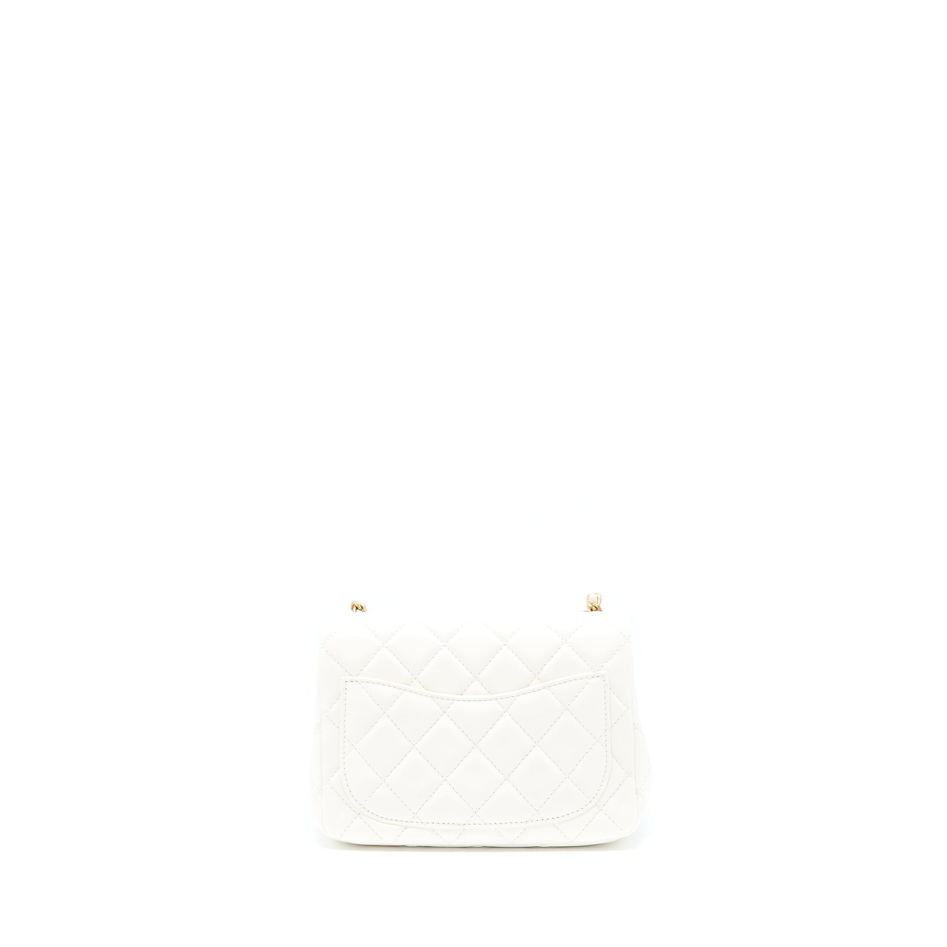 Chanel Pearl Crush Square Lambskin Brushed GHW White Mini Bag