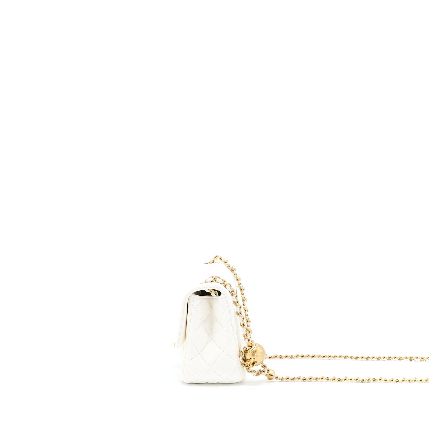 Chanel Pearl Crush Square Lambskin Brushed GHW White Mini Bag