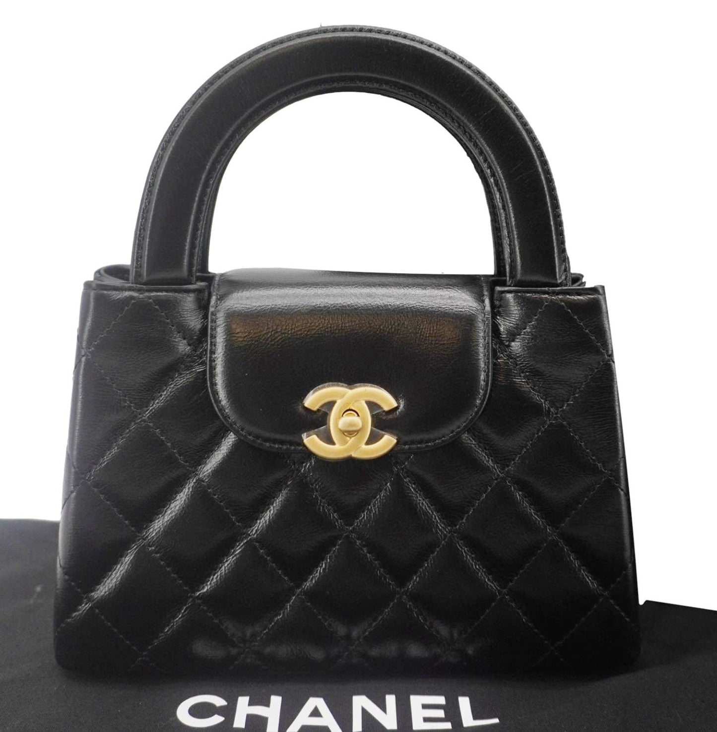 Chanel Kelly Quilted Aged Top Handle Leather Calfskin Black Nano Travel Bag