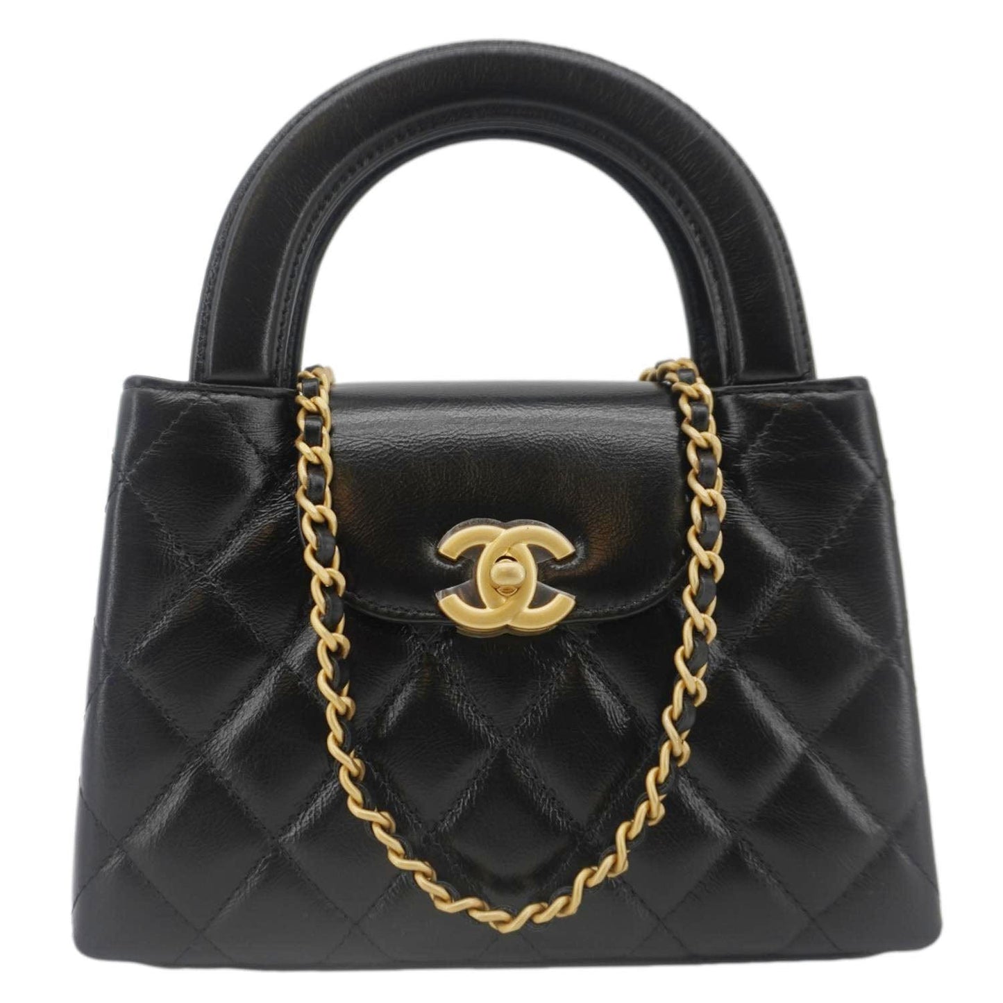 Chanel Kelly Quilted Aged Top Handle Leather Calfskin Black Nano Travel Bag